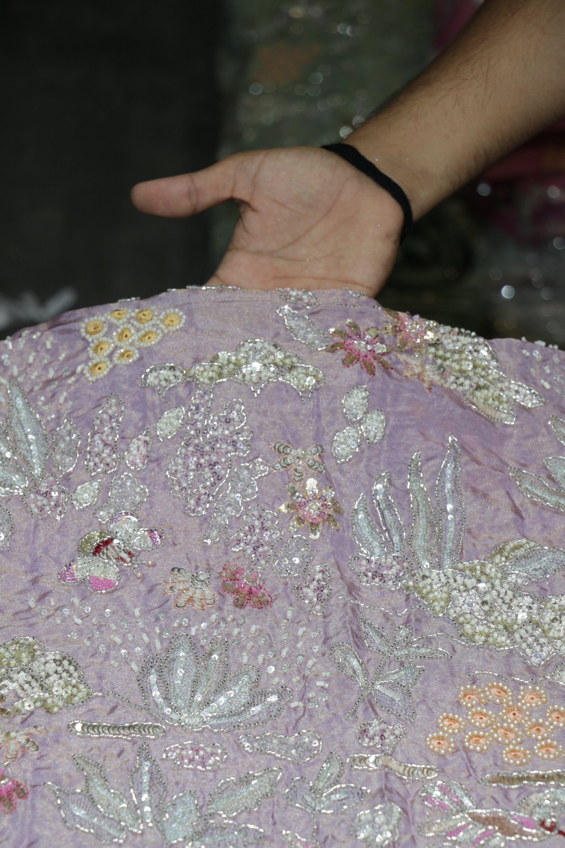 160-Color Set Pure Tissue Gold With Beads and Sequins Embroidery Work 44 Inch Width Allover