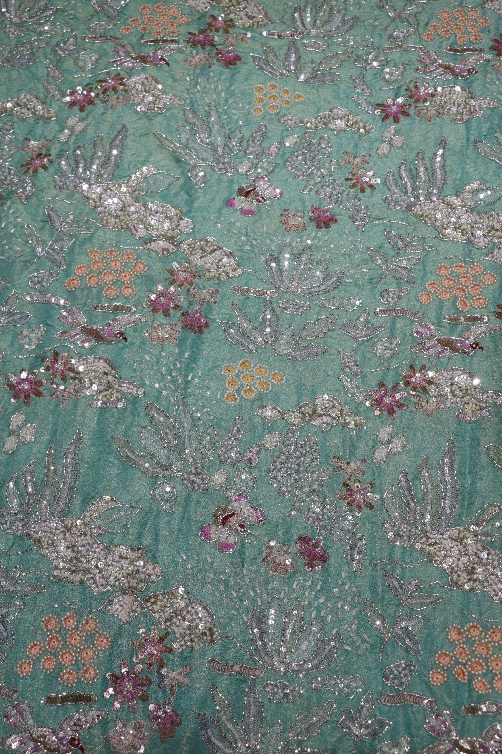 160-Color Set Pure Tissue Gold With Beads and Sequins Embroidery Work 44 Inch Width Allover