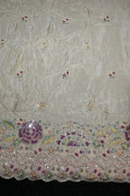 166-Dyable Beige Pure Tissue Gold With Beads and Sequins Embroidery Work 58 Inch Width Daman