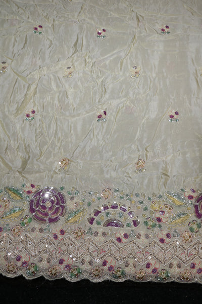 166-Dyable Beige Pure Tissue Gold With Beads and Sequins Embroidery Work 58 Inch Width Daman