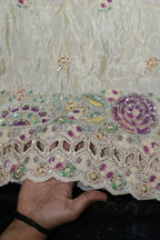 166-Dyable Beige Pure Tissue Gold With Beads and Sequins Embroidery Work 58 Inch Width Daman