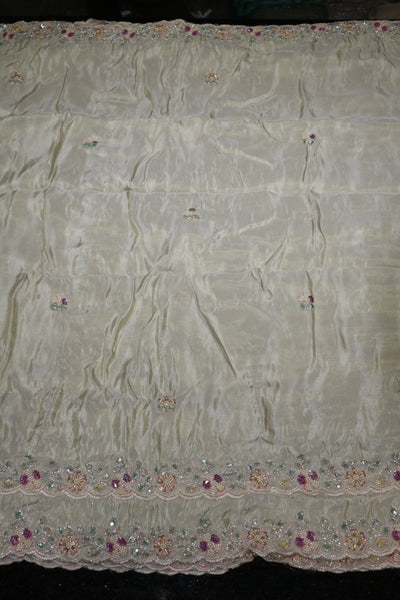 166-Dyable Beige Pure Tissue Gold With Beads and Sequins Embroidery Work 44 Inch Width Dupatta