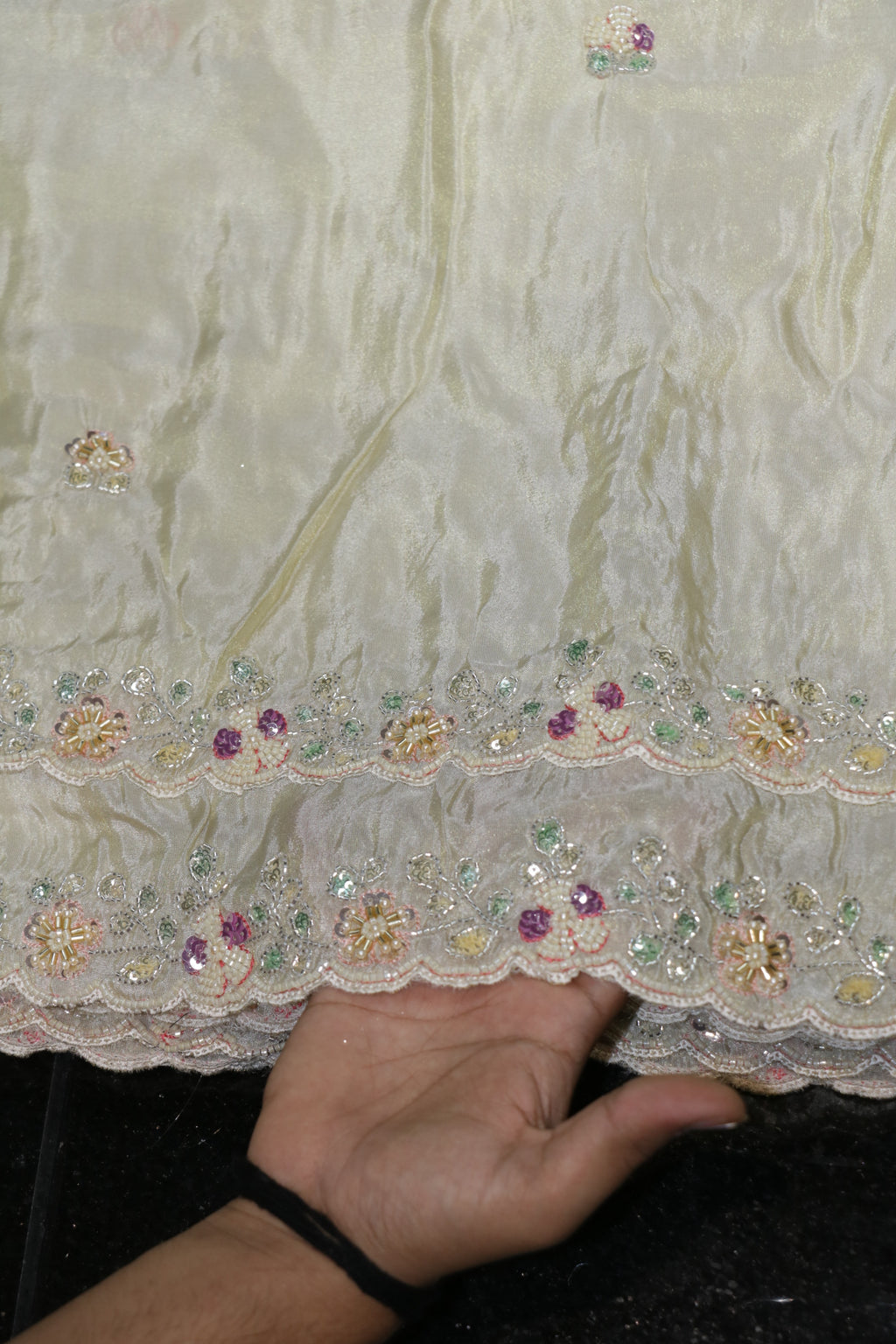 166-Dyable Beige Pure Tissue Gold With Beads and Sequins Embroidery Work 44 Inch Width Dupatta