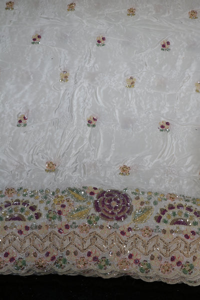 166-Dyable White Pure Natural Crepe With Beads and Sequins Embroidery Work 58 Inch Width Daman