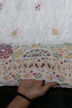 166-Dyable White Pure Natural Crepe With Beads and Sequins Embroidery Work 58 Inch Width Daman