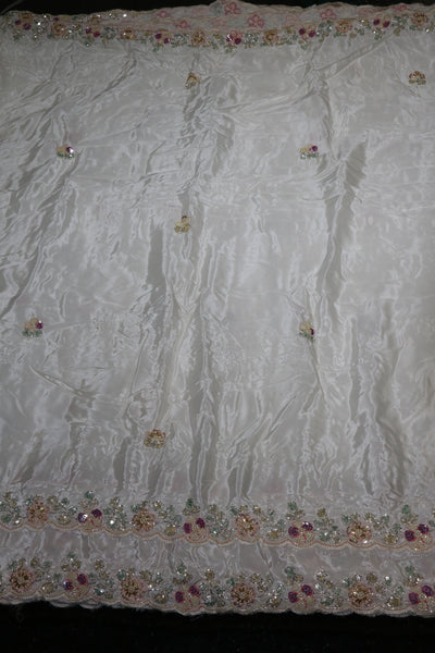 166-Dyable White Pure Natural Crepe With Beads and Sequins Embroidery Work 44 Inch Width Dupatta