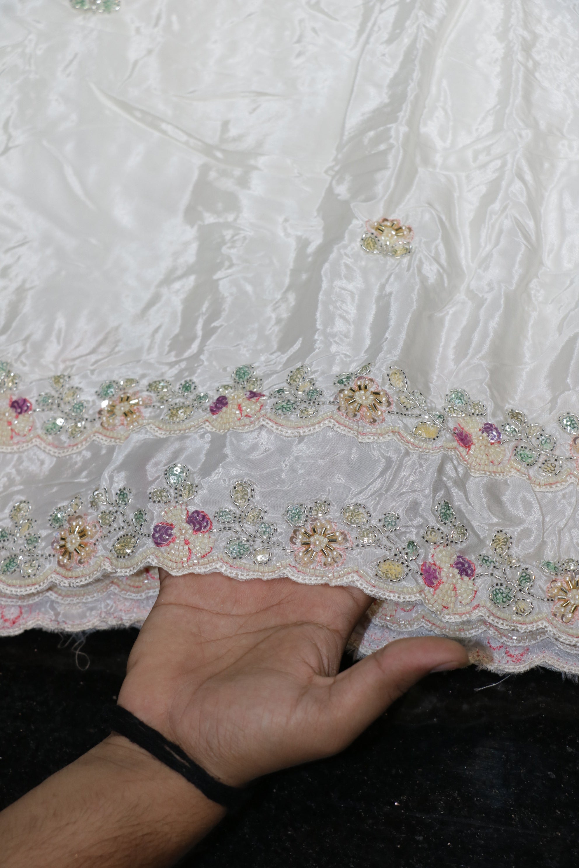 166-Dyable White Pure Natural Crepe With Beads and Sequins Embroidery Work 44 Inch Width Dupatta