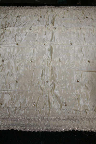 196-Dyable Pure Tissue Gold, Natural Crepe, Kanjivaram, Tissue Anmol With Beads and Sequins Embroidery Work 44 Inch Width Daman