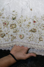 196-Dyable Pure Tissue Gold, Natural Crepe, Kanjivaram, Tissue Anmol With Beads and Sequins Embroidery Work 58 Inch Width Daman