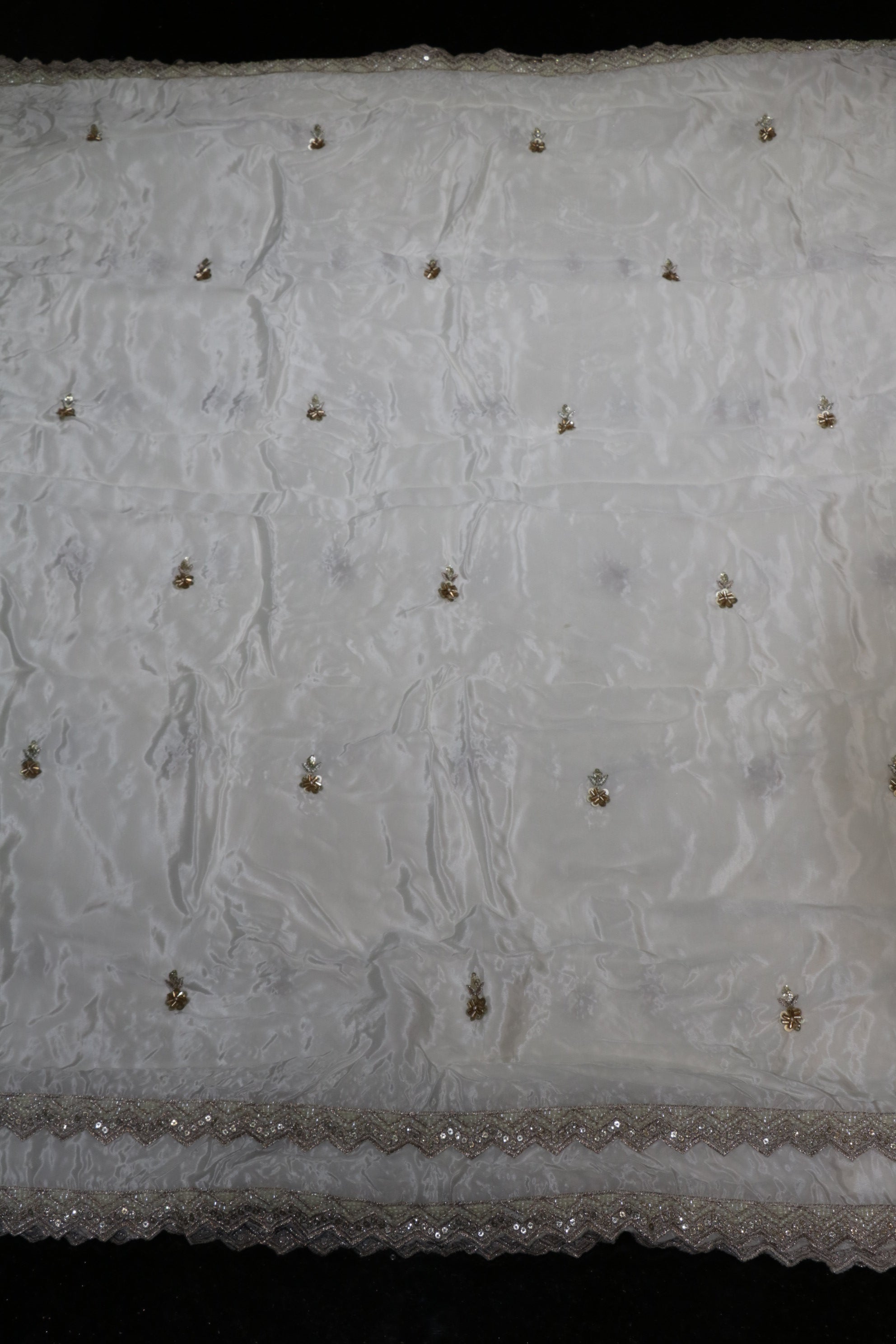 196-Dyable Pure Tissue Gold, Natural Crepe, Kanjivaram, Tissue Anmol With Beads and Sequins Embroidery Work 44 Inch Width Daman