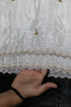 196-Dyable Pure Tissue Gold, Natural Crepe, Kanjivaram, Tissue Anmol With Beads and Sequins Embroidery Work 44 Inch Width Daman