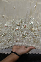196-Dyable Pure Tissue Gold, Natural Crepe, Kanjivaram, Tissue Anmol With Beads and Sequins Embroidery Work 58 Inch Width Daman