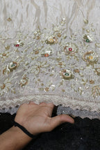 196-Dyable Pure Tissue Gold, Natural Crepe, Kanjivaram, Tissue Anmol With Beads and Sequins Embroidery Work 58 Inch Width Daman