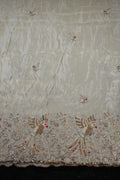 218-Dyable Pure Tissue Gold, Natural Crepe With Beads and Sequins Embroidery Work 58 Inch Width Daman