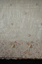 218-Dyable Pure Tissue Gold, Natural Crepe With Beads and Sequins Embroidery Work 58 Inch Width Daman