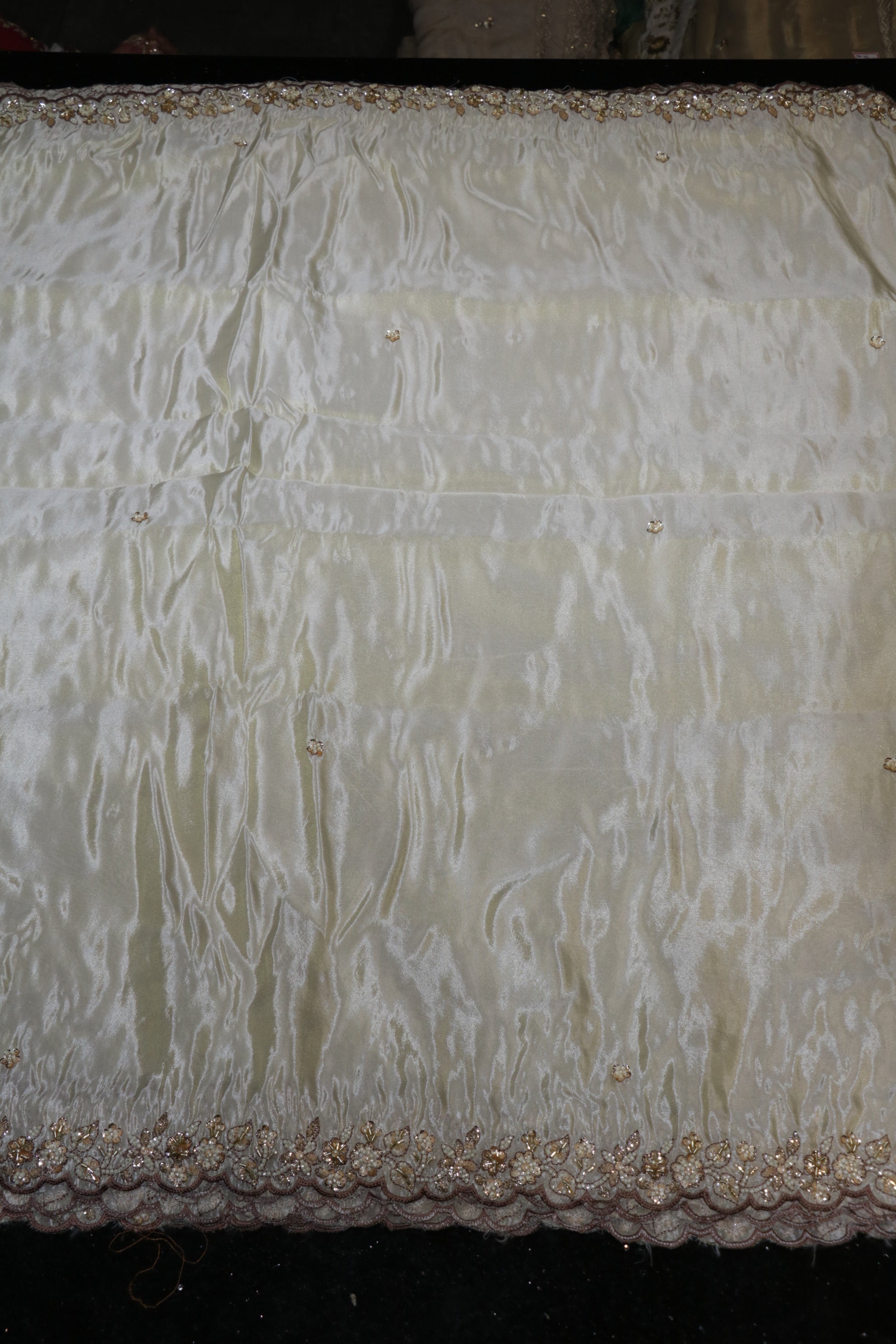 218-Dyable Pure Tissue Gold With Beads and Sequins Embroidery Work 54 Inch Width Dupatta