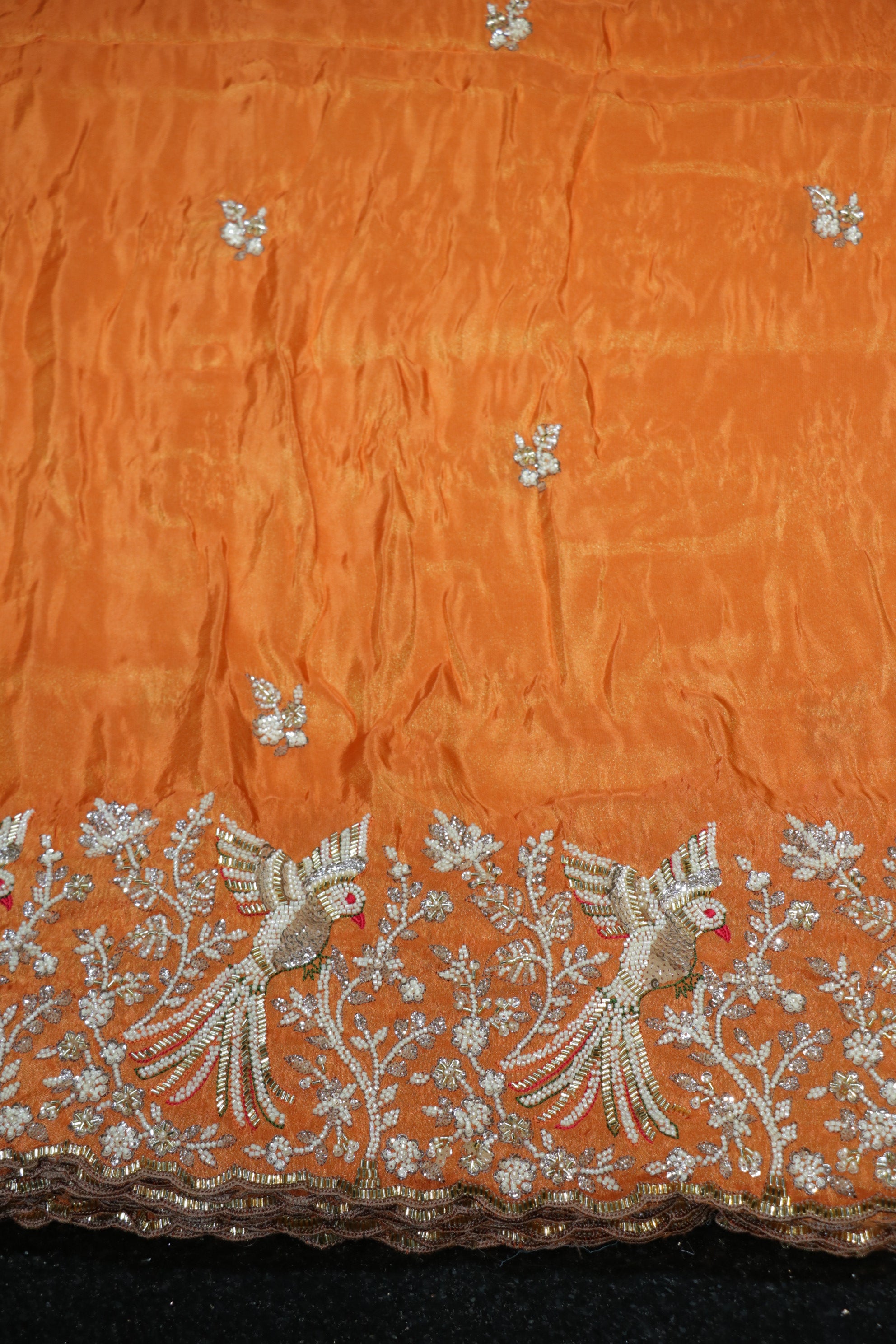 218-Color Set Pure Tissue Gold With Beads and Sequins Embroidery Work 58 Inch Width Daman