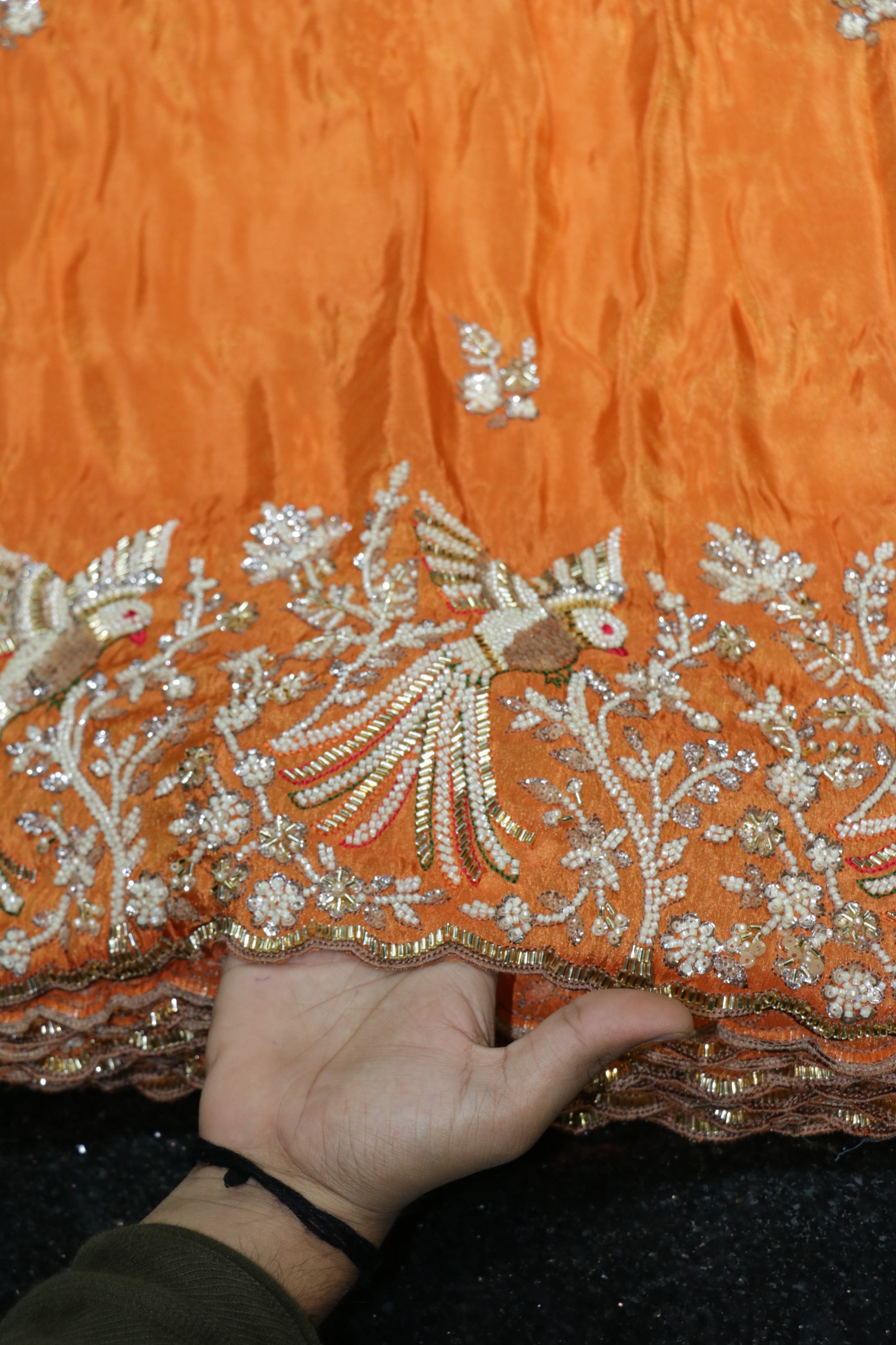 218-Color Set Pure Tissue Gold With Beads and Sequins Embroidery Work 58 Inch Width Daman