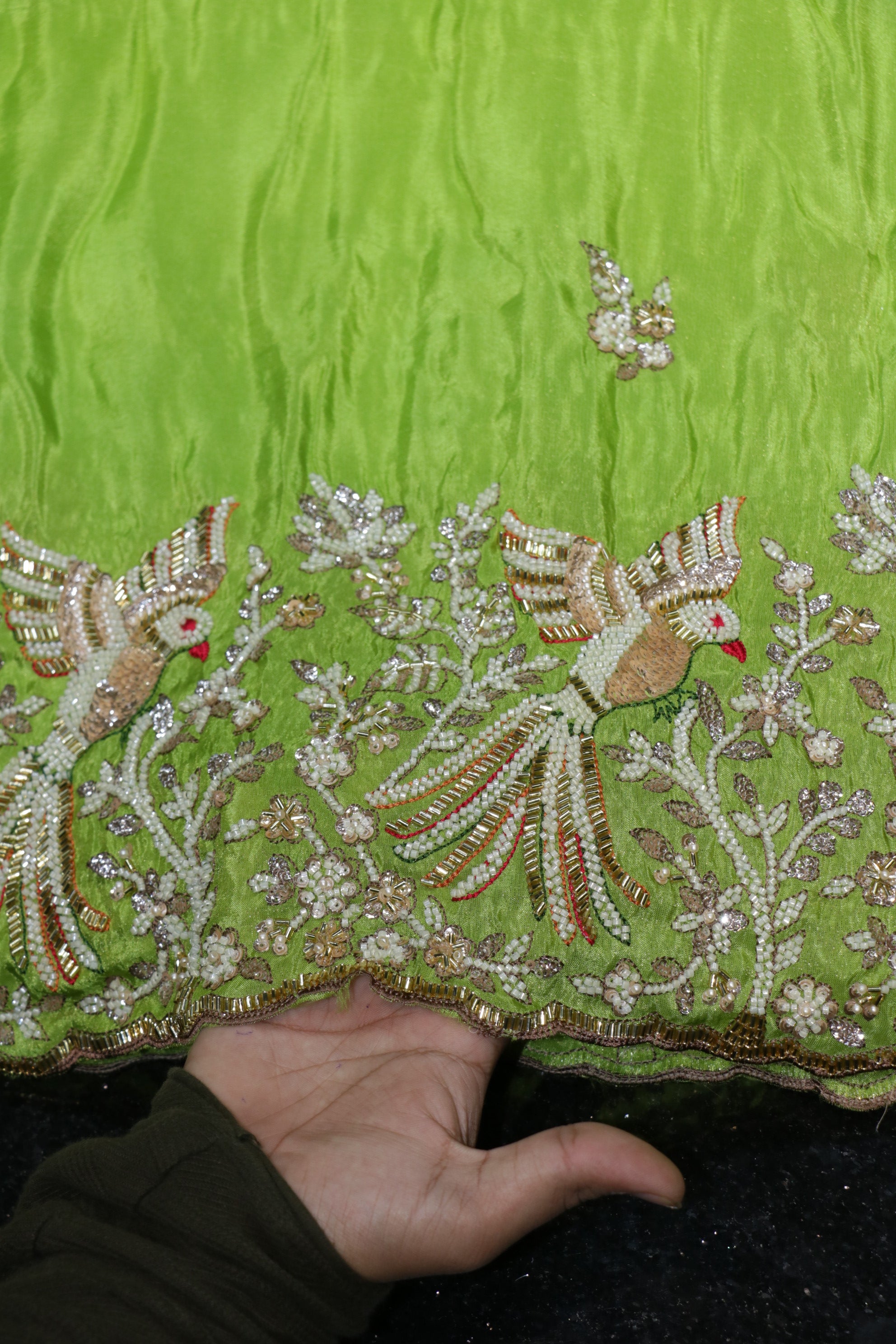 218-Color Set Pure Tissue Gold With Beads and Sequins Embroidery Work 58 Inch Width Daman