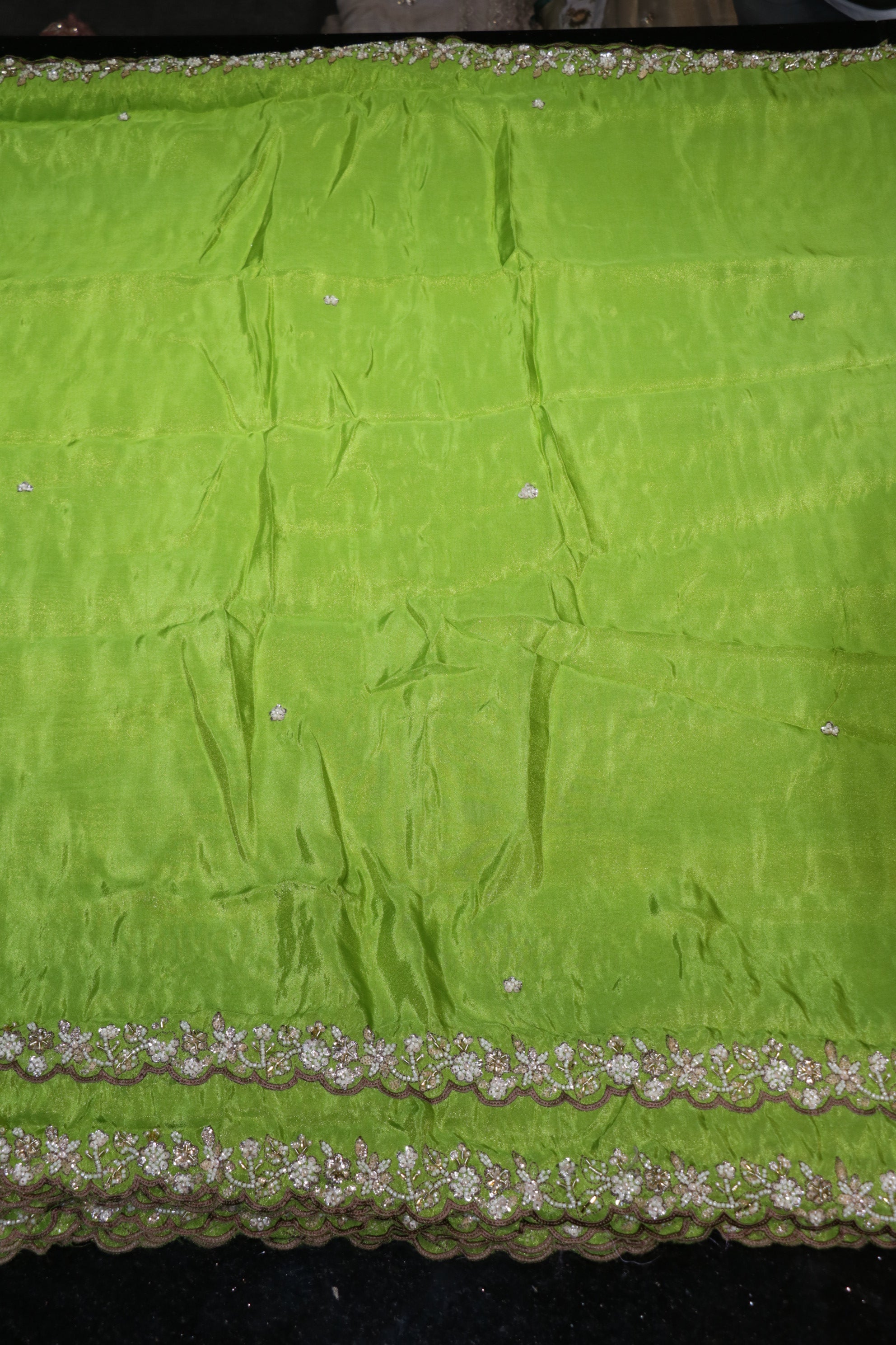 218-Color Set Pure Tissue Gold With Beads and Sequins Embroidery Work 54 Inch Width Dupatta