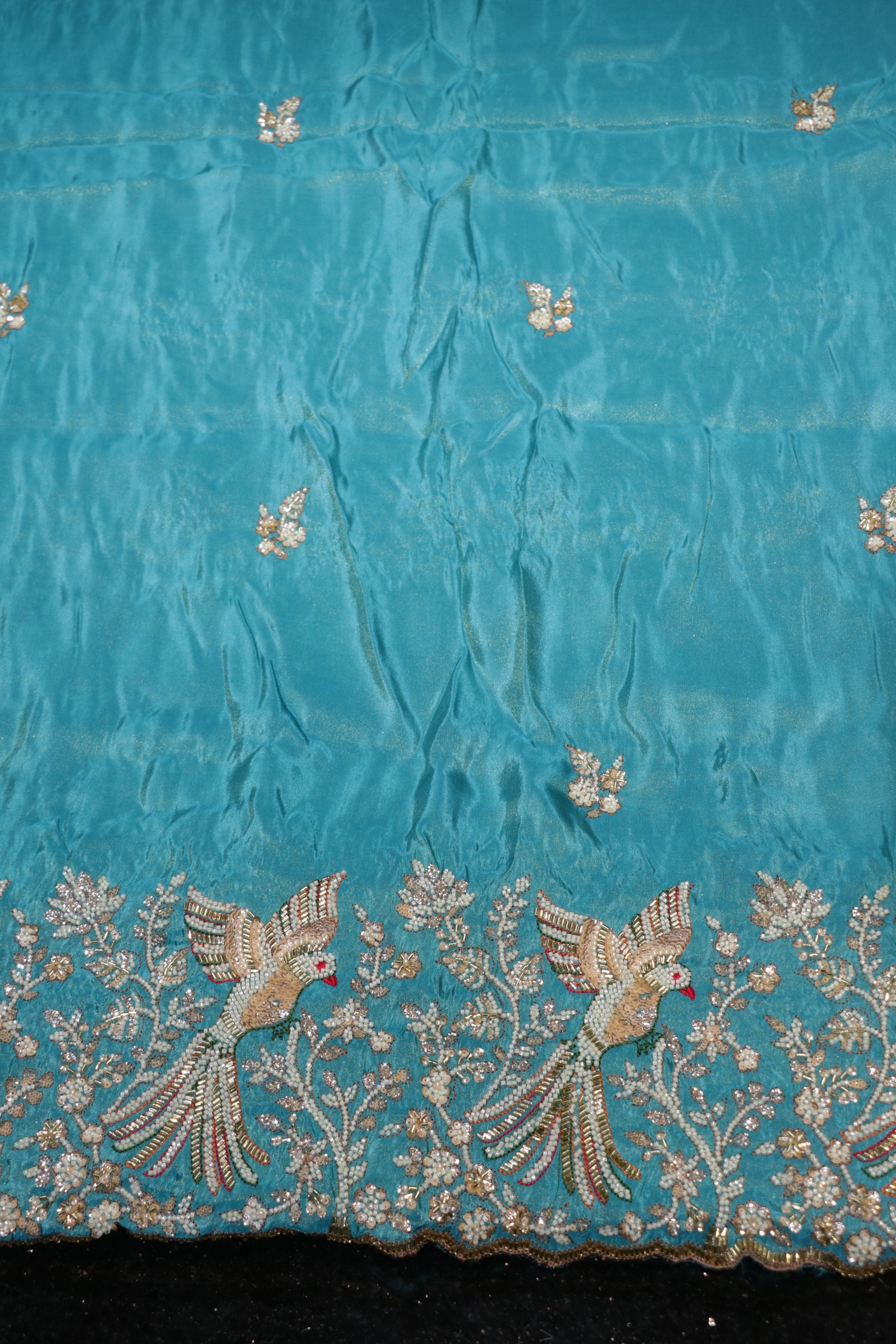 218-Color Set Pure Tissue Gold With Beads and Sequins Embroidery Work 58 Inch Width Daman
