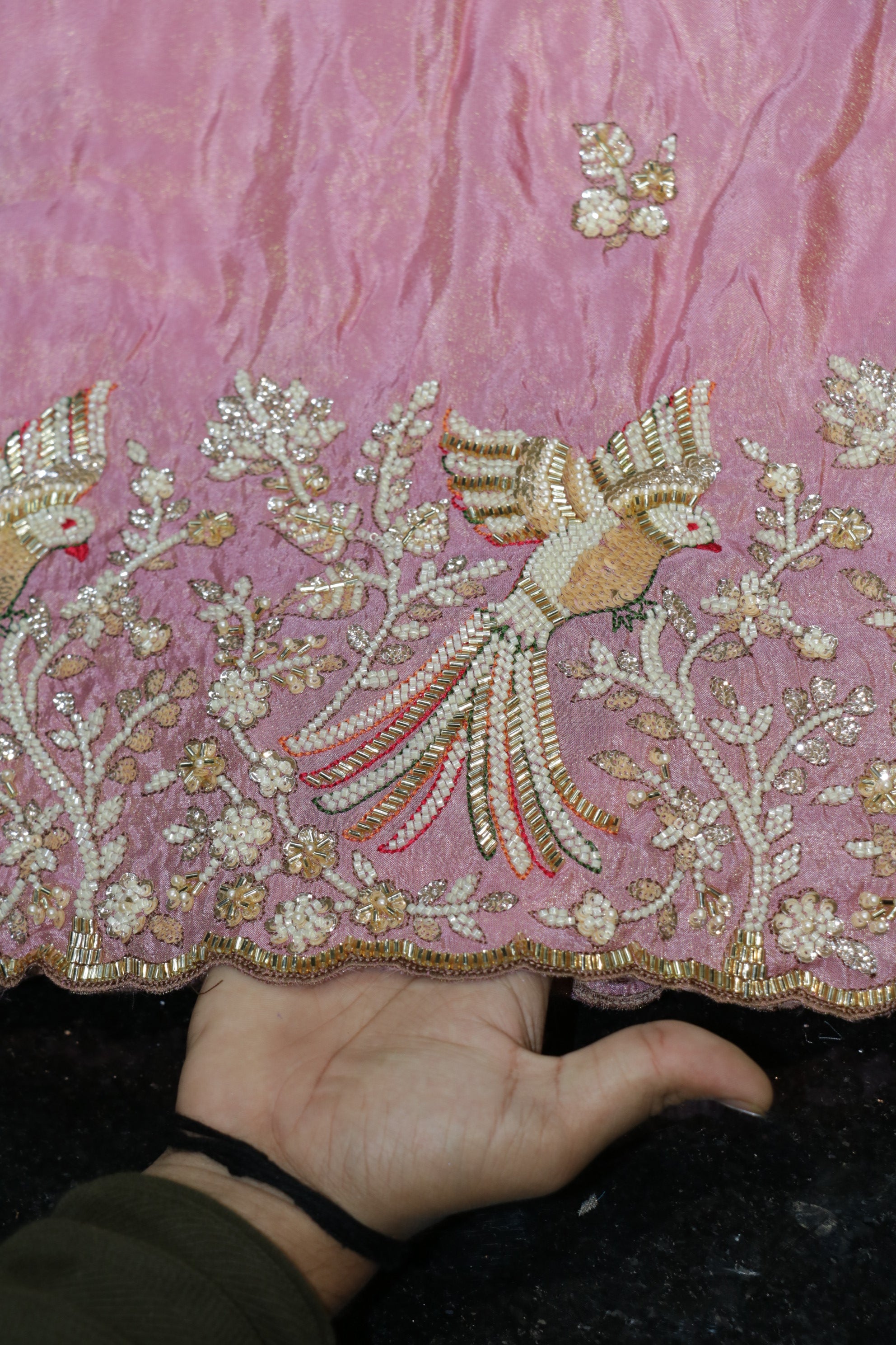 218-Color Set Pure Tissue Gold With Beads and Sequins Embroidery Work 58 Inch Width Daman