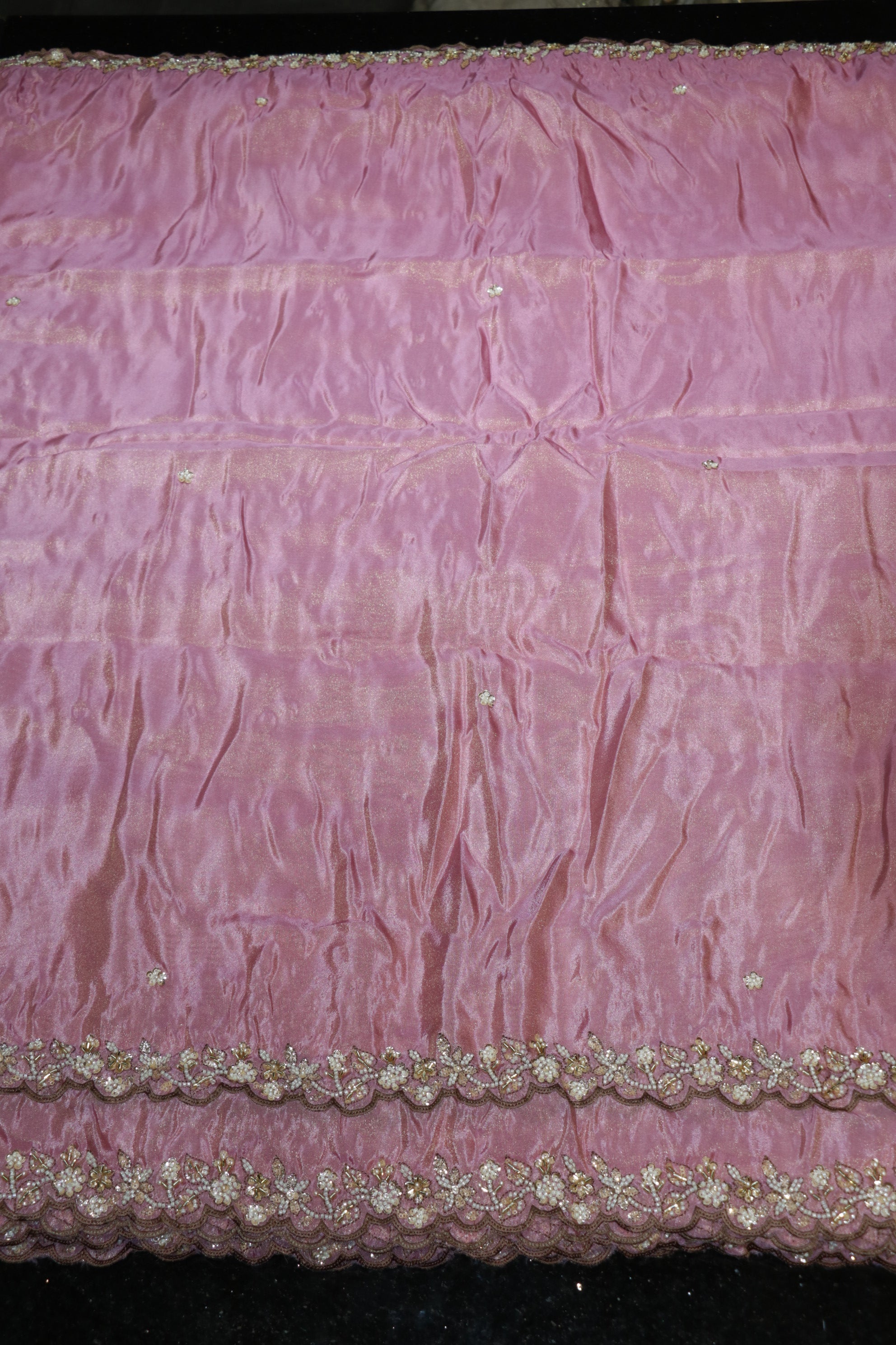218-Color Set Pure Tissue Gold With Beads and Sequins Embroidery Work 54 Inch Width Dupatta