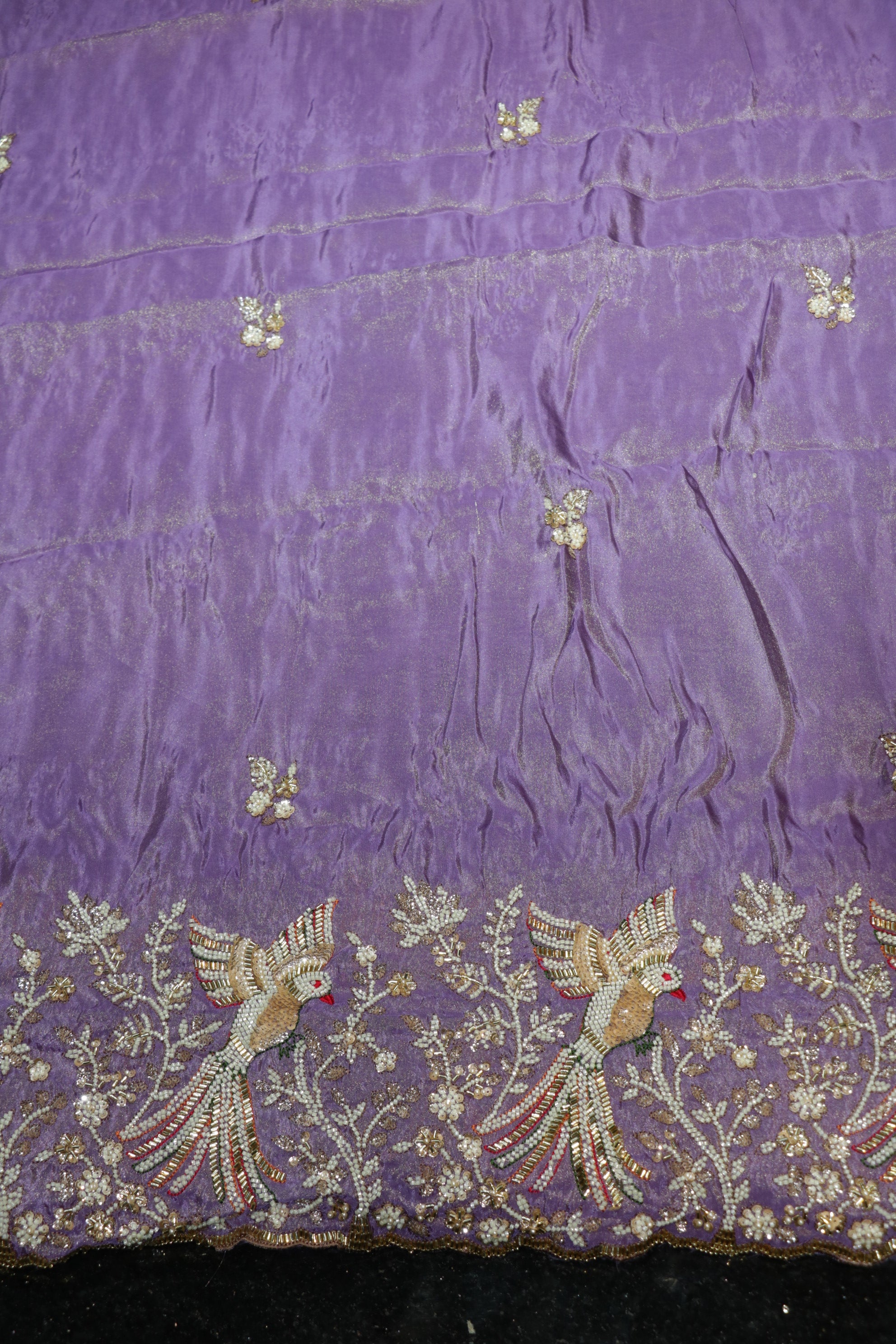 218-Color Set Pure Tissue Gold With Beads and Sequins Embroidery Work 58 Inch Width Daman