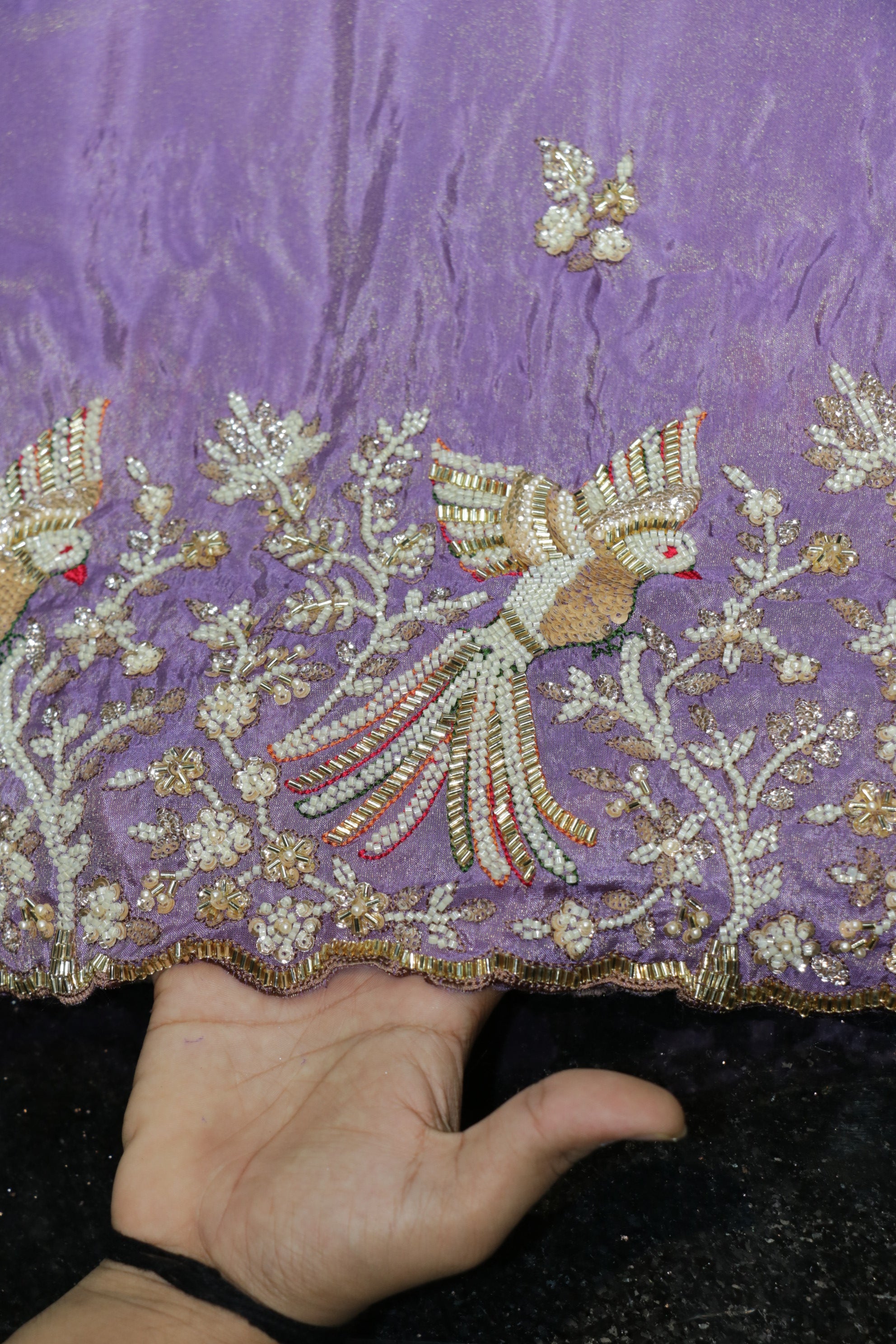 218-Color Set Pure Tissue Gold With Beads and Sequins Embroidery Work 58 Inch Width Daman