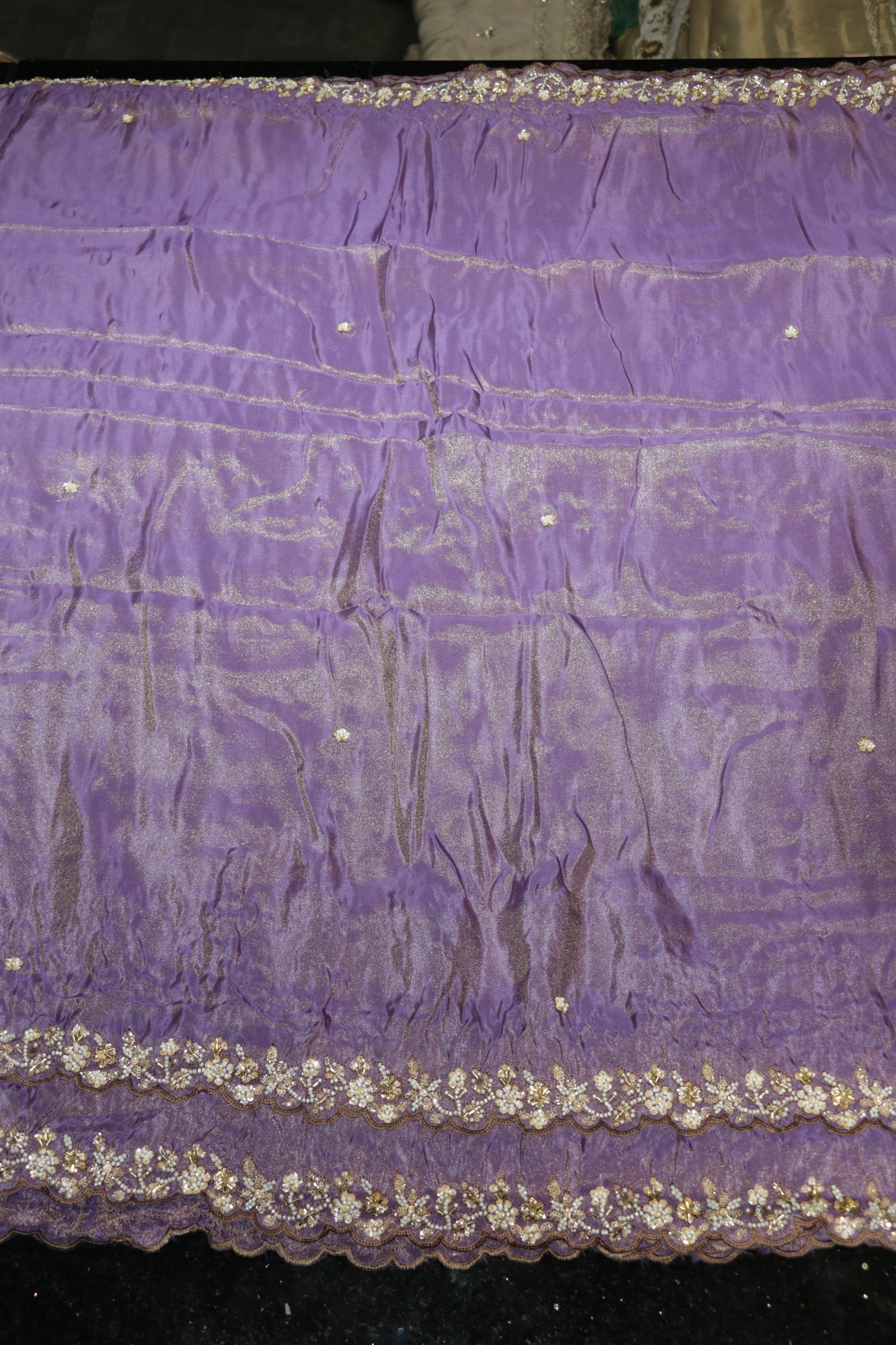 218-Color Set Pure Tissue Gold With Beads and Sequins Embroidery Work 54 Inch Width Dupatta