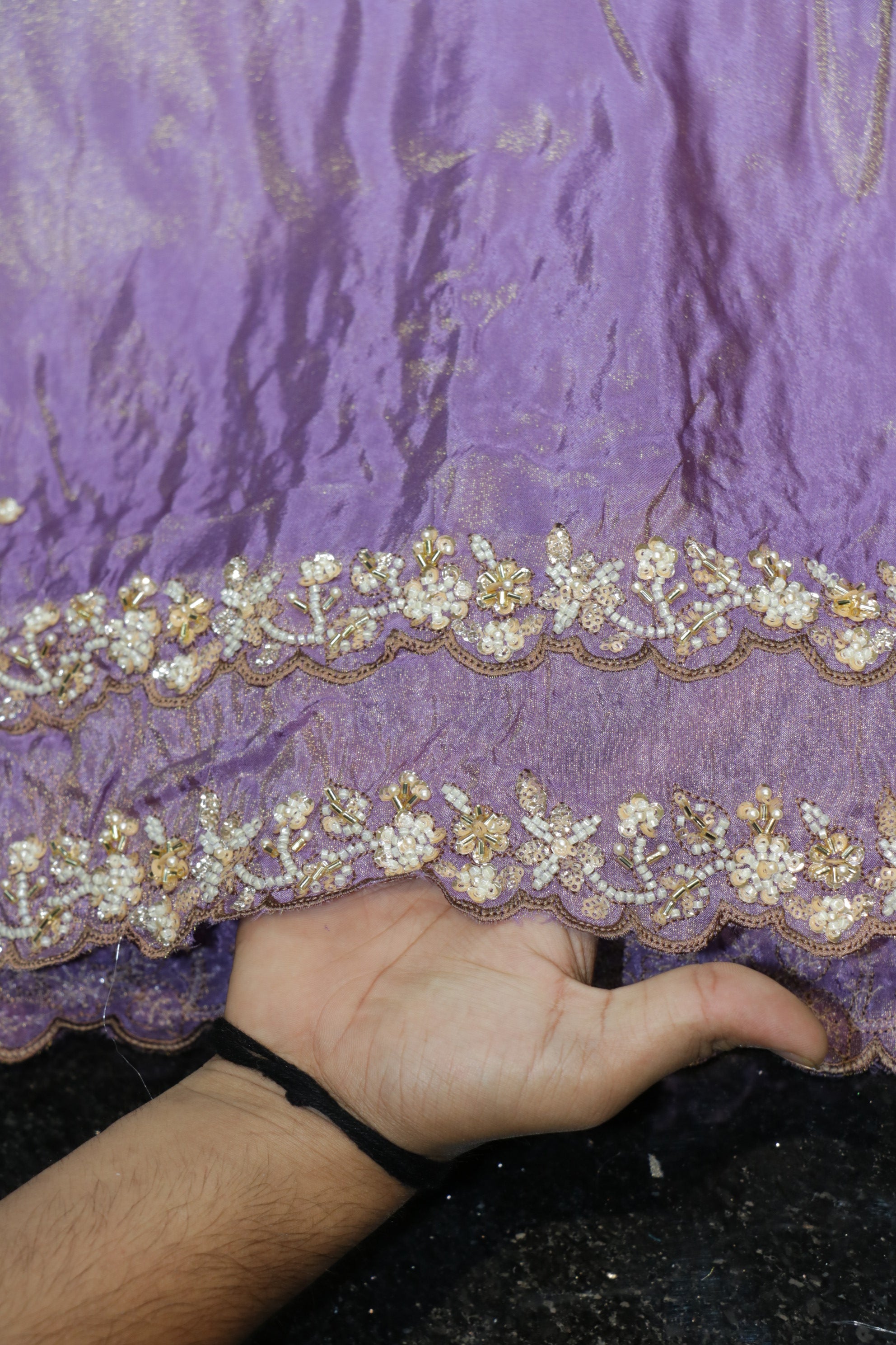 218-Color Set Pure Tissue Gold With Beads and Sequins Embroidery Work 54 Inch Width Dupatta