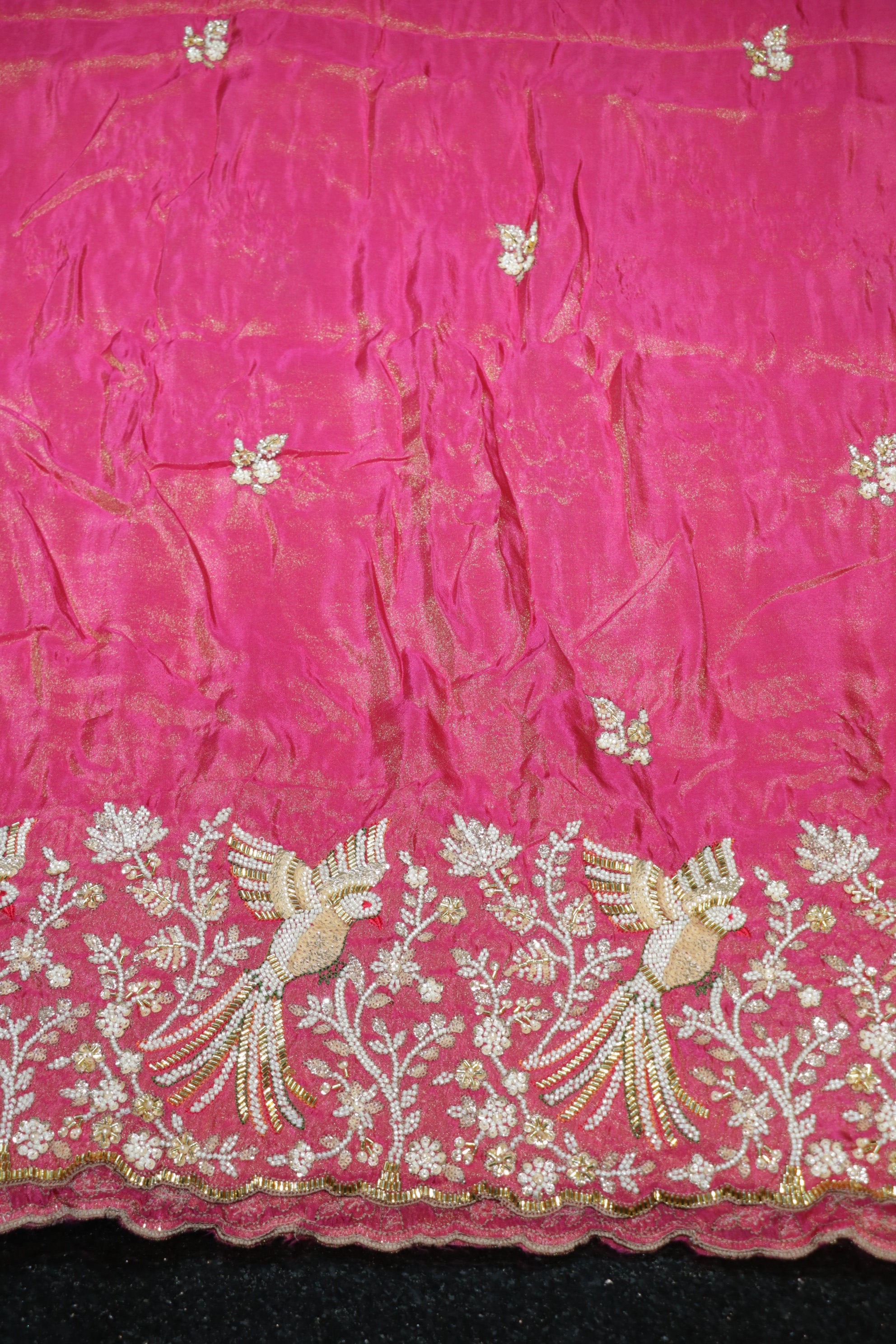 218-Color Set Pure Tissue Gold With Beads and Sequins Embroidery Work 58 Inch Width Daman