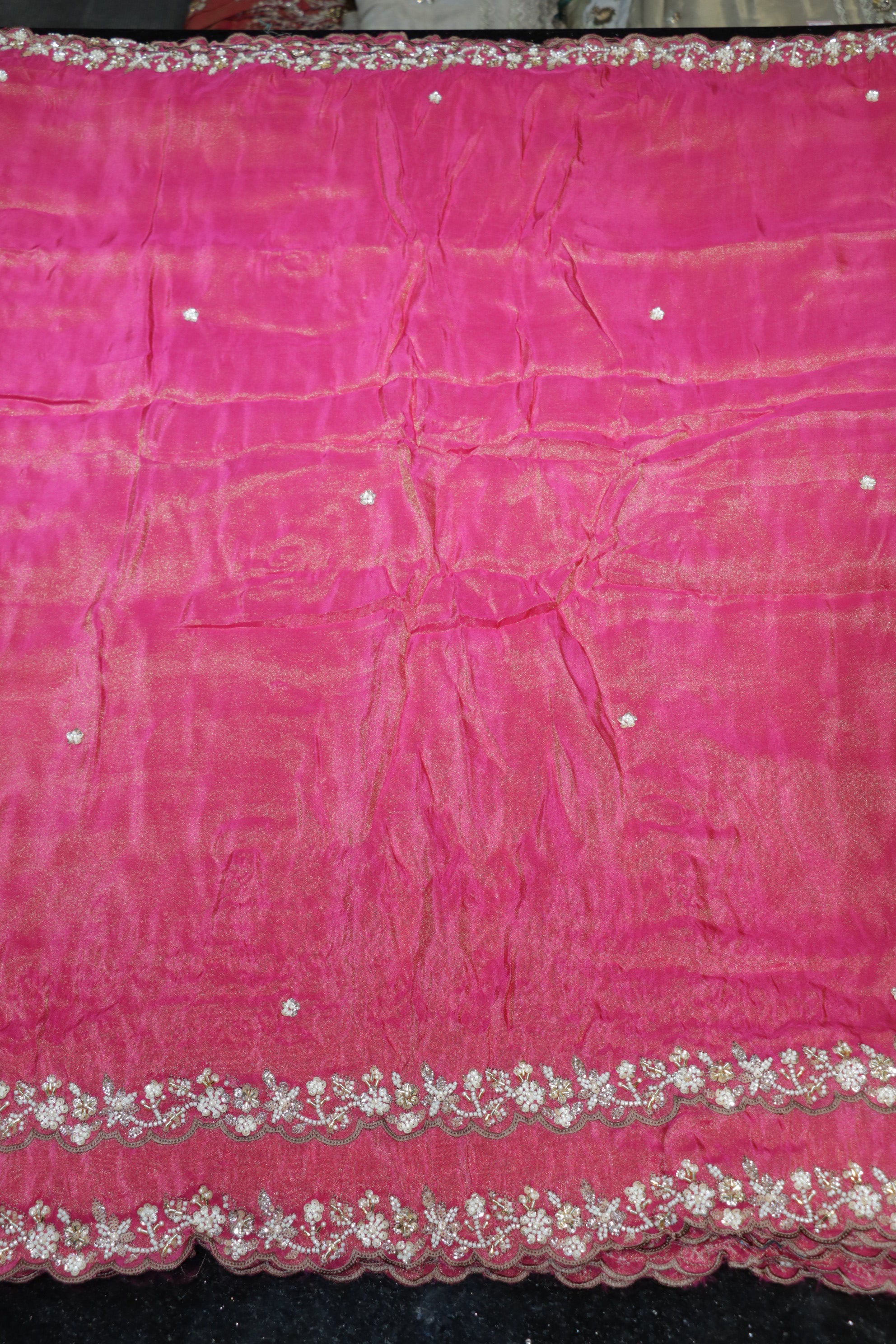 218-Color Set Pure Tissue Gold With Beads and Sequins Embroidery Work 54 Inch Width Dupatta