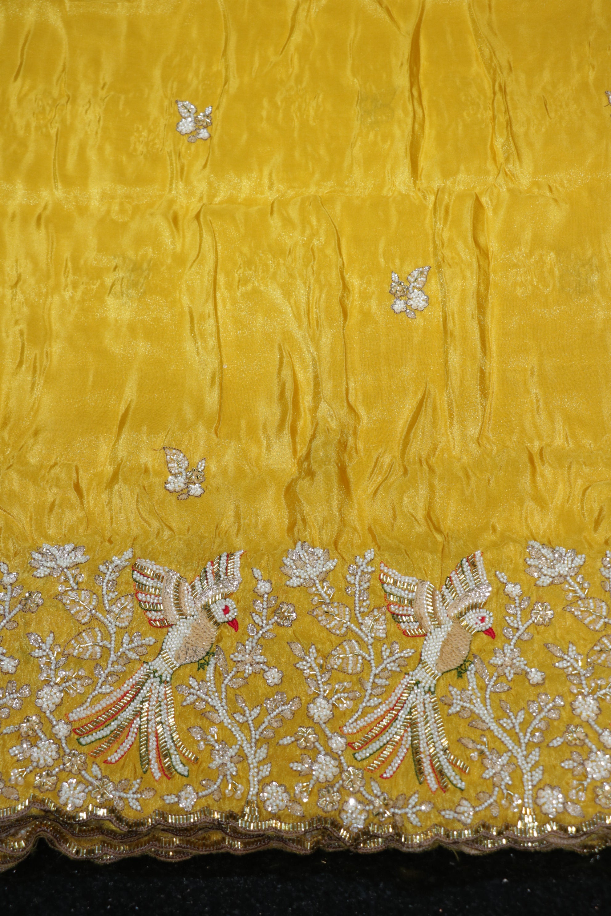 218-Color Set Pure Tissue Gold With Beads and Sequins Embroidery Work 58 Inch Width Daman