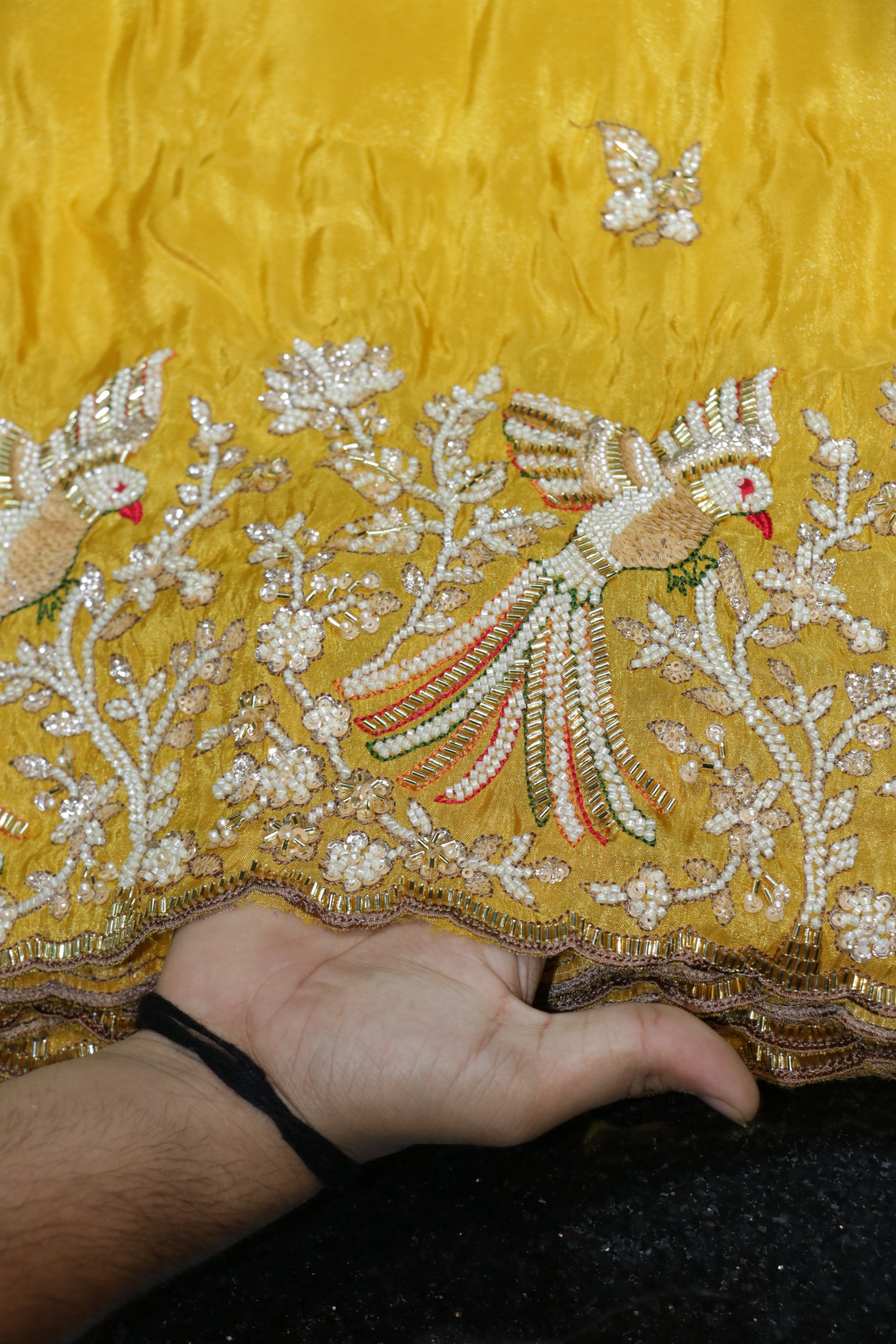 218-Color Set Pure Tissue Gold With Beads and Sequins Embroidery Work 58 Inch Width Daman