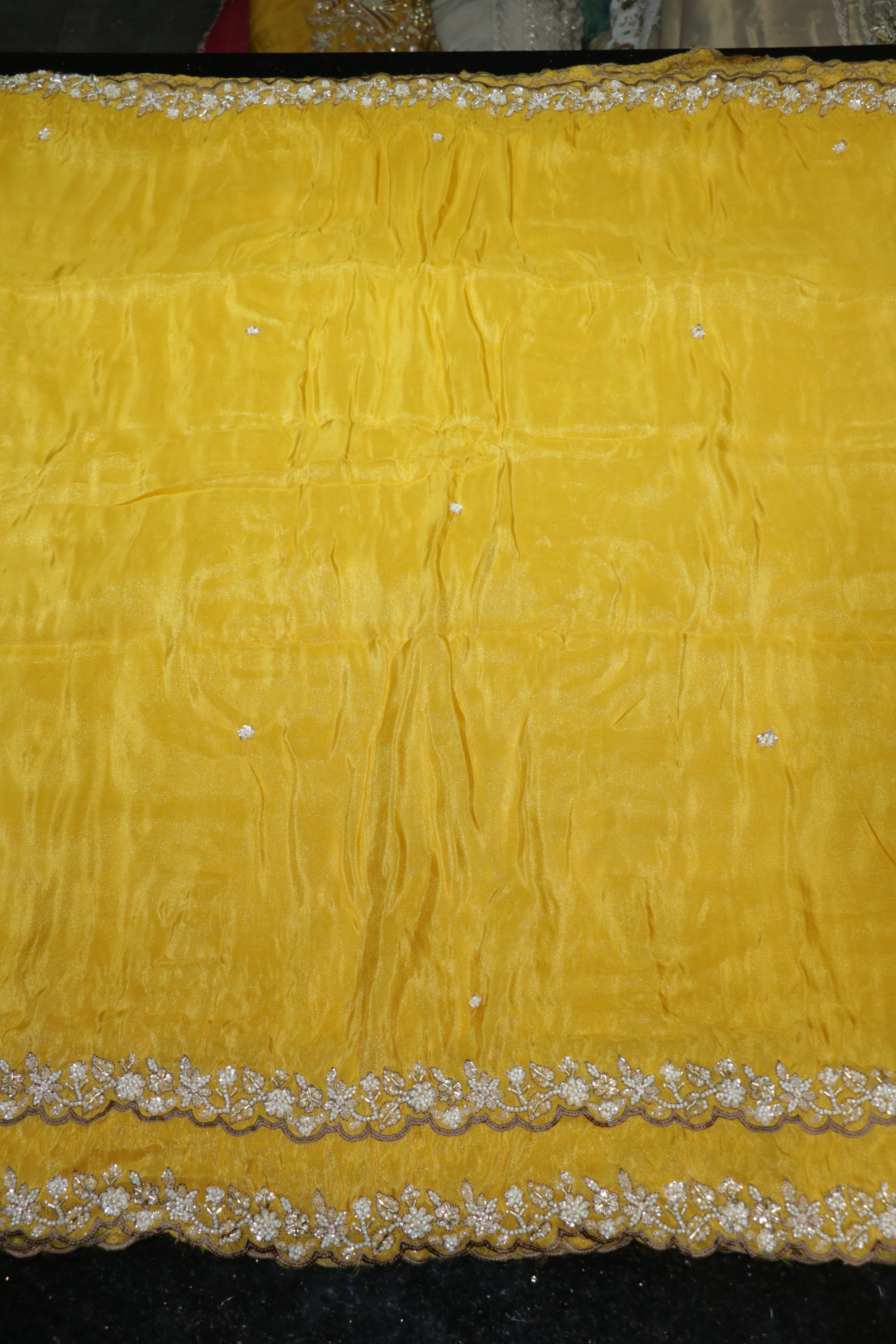 218-Color Set Pure Tissue Gold With Beads and Sequins Embroidery Work 54 Inch Width Dupatta