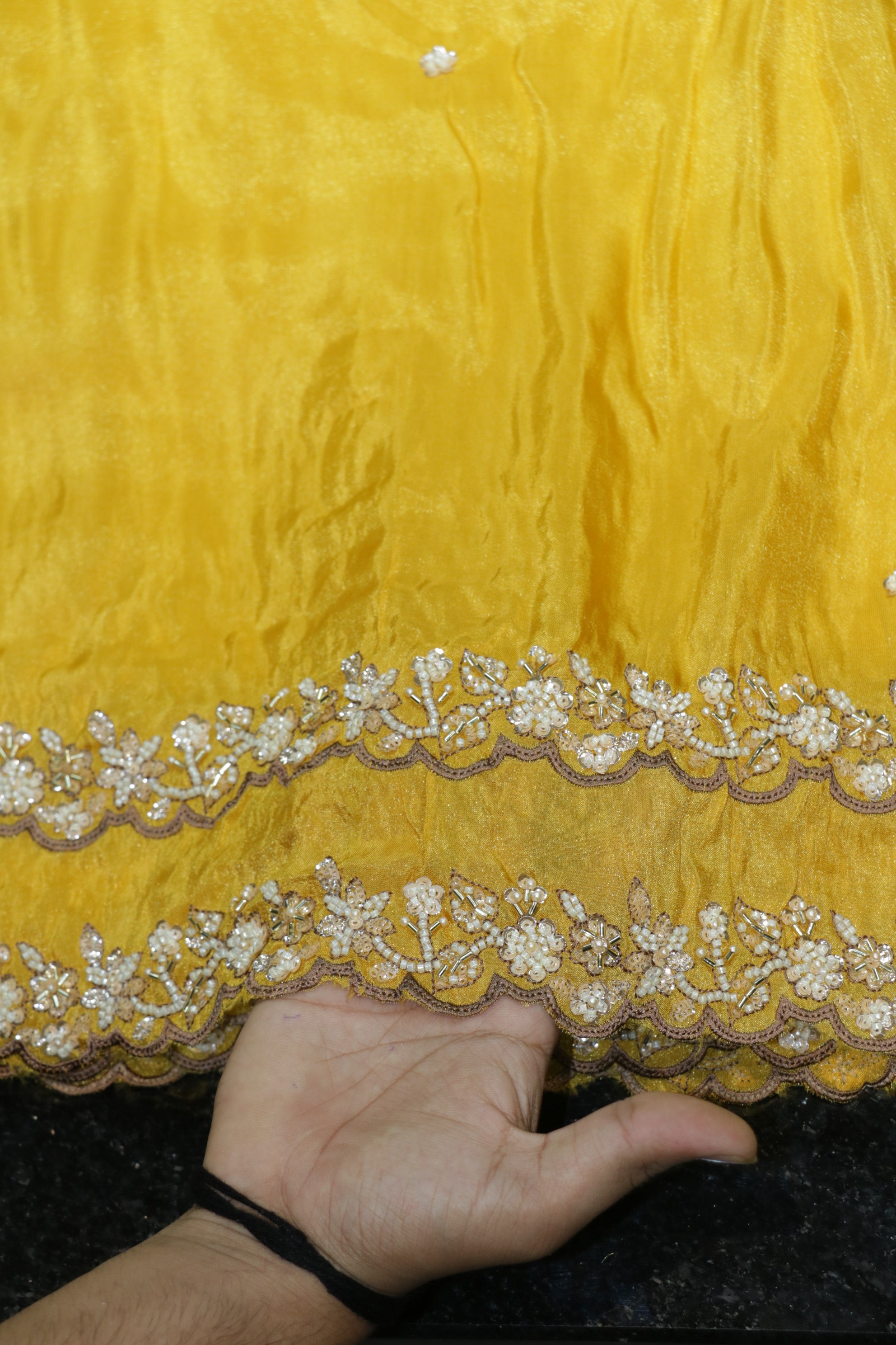 218-Color Set Pure Tissue Gold With Beads and Sequins Embroidery Work 54 Inch Width Dupatta