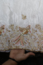 218-Dyable Pure Tissue Gold, Natural Crepe With Beads and Sequins Embroidery Work 58 Inch Width Daman