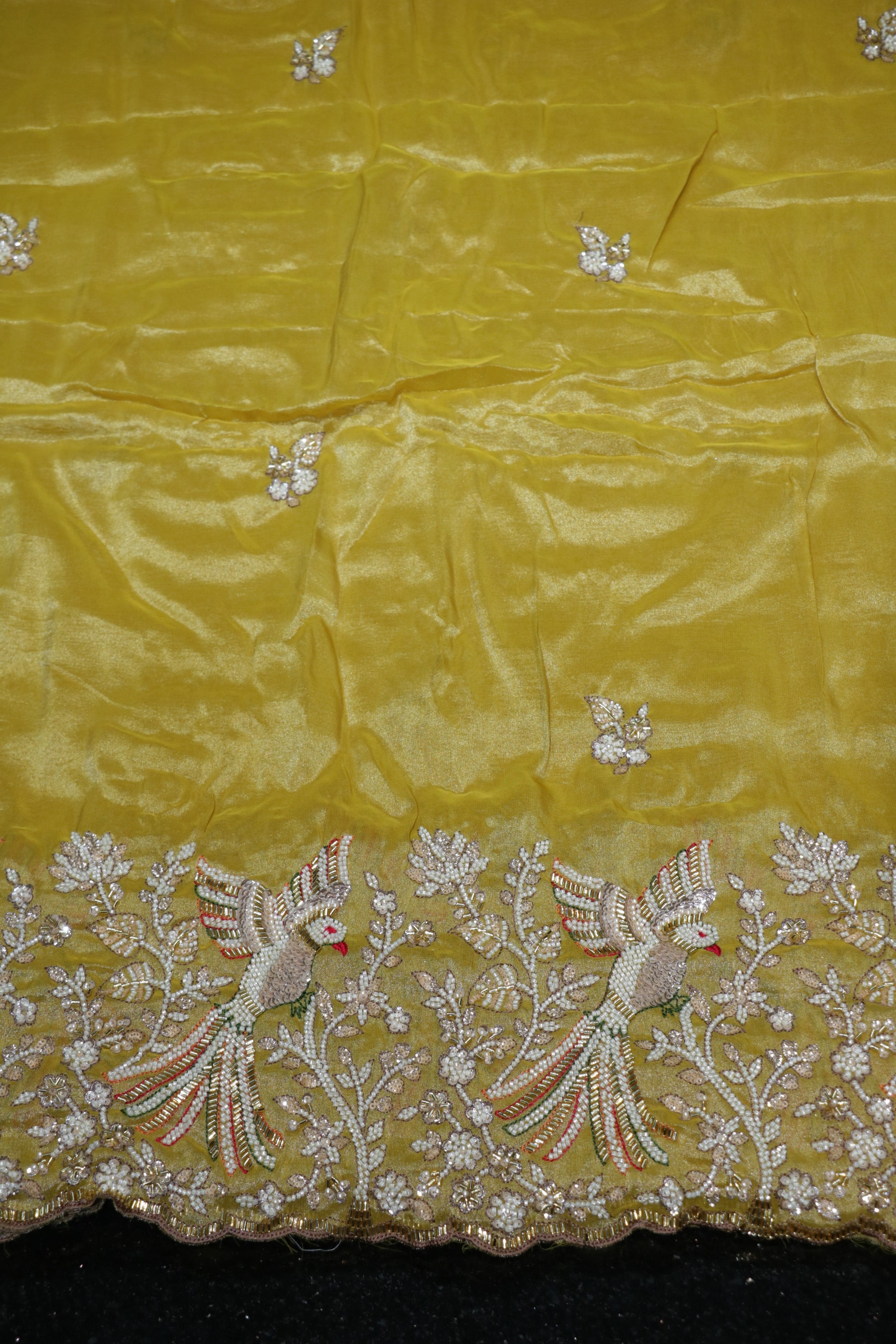 218-Color Set Pure Kanjivaram With Beads and Sequins Embroidery Work 44 Inch Width Daman
