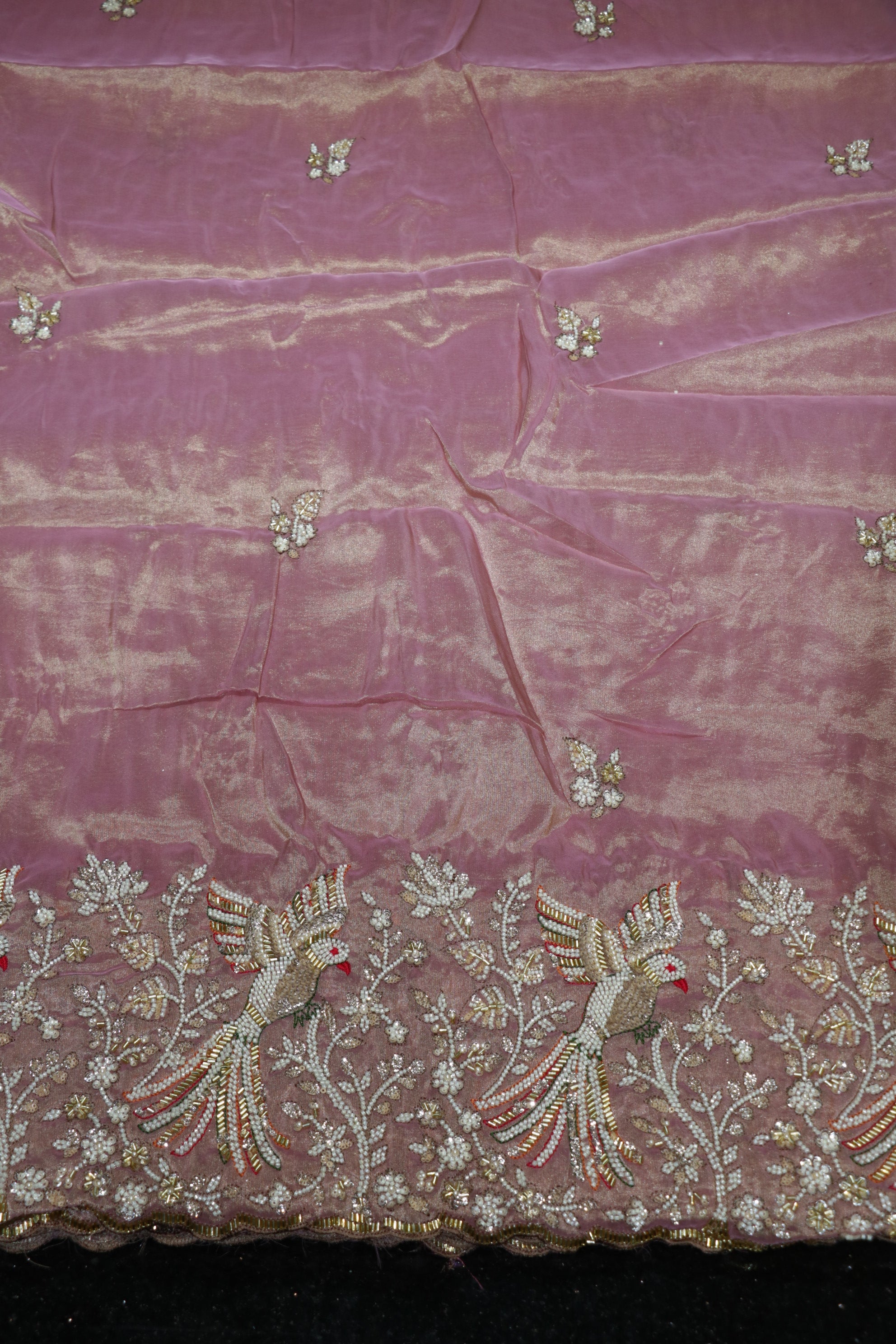 218-Color Set Pure Kanjivaram With Beads and Sequins Embroidery Work 44 Inch Width Daman