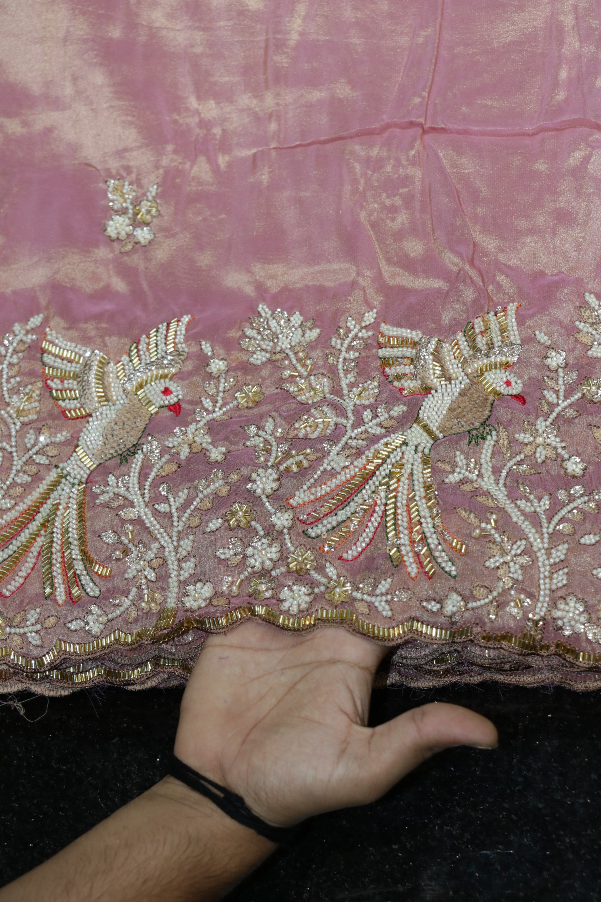 218-Color Set Pure Kanjivaram With Beads and Sequins Embroidery Work 44 Inch Width Daman