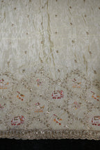 276-Dyable Pure Tissue Gold, Natural Crepe, Tissue Anmol, Kanjivaram With Beads and Sequins Embroidery Work 58 Inch Width Daman