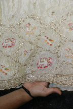 276-Dyable Pure Tissue Gold, Natural Crepe, Tissue Anmol, Kanjivaram With Beads and Sequins Embroidery Work 58 Inch Width Daman