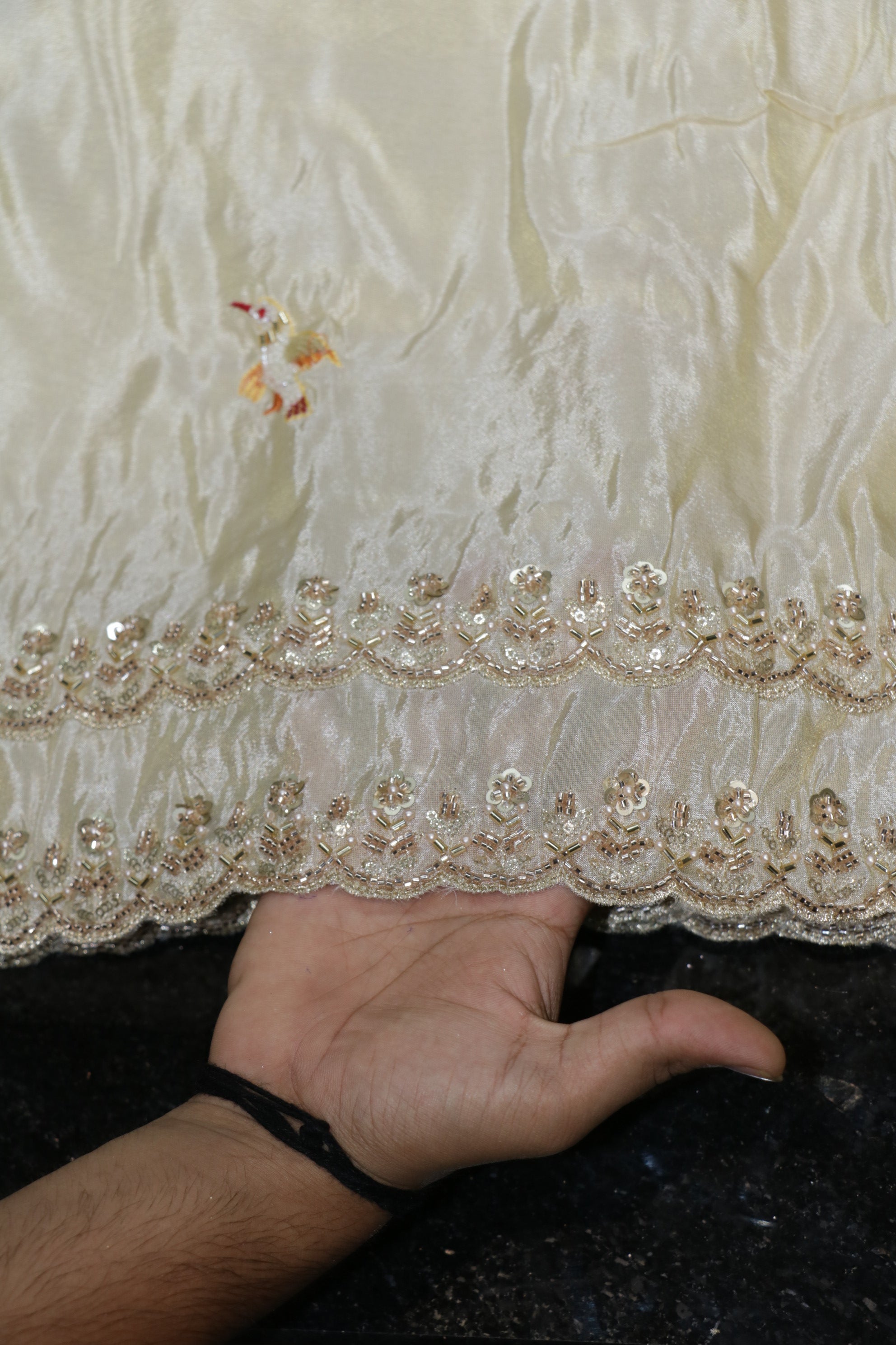 276-Dyable Pure Tissue Gold, Natural Crepe, Tissue Anmol, Kanjivaram With Beads and Sequins Embroidery Work 44 Inch Width Dupatta
