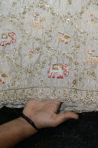 276-Dyable Pure Tissue Gold, Natural Crepe, Tissue Anmol, Kanjivaram With Beads and Sequins Embroidery Work 58 Inch Width Daman