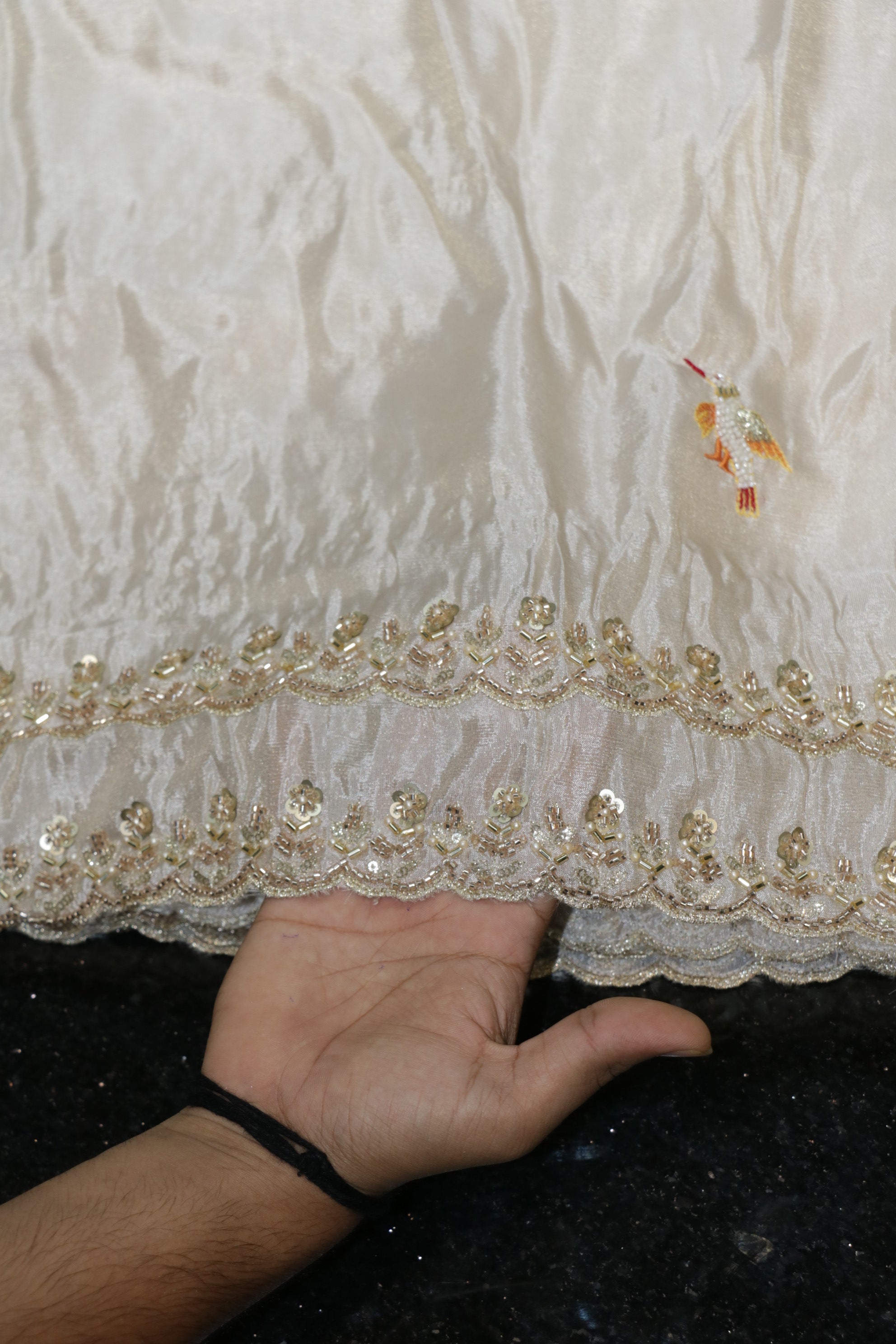 276-Dyable Pure Tissue Gold, Natural Crepe, Tissue Anmol, Kanjivaram With Beads and Sequins Embroidery Work 44 Inch Width Dupatta