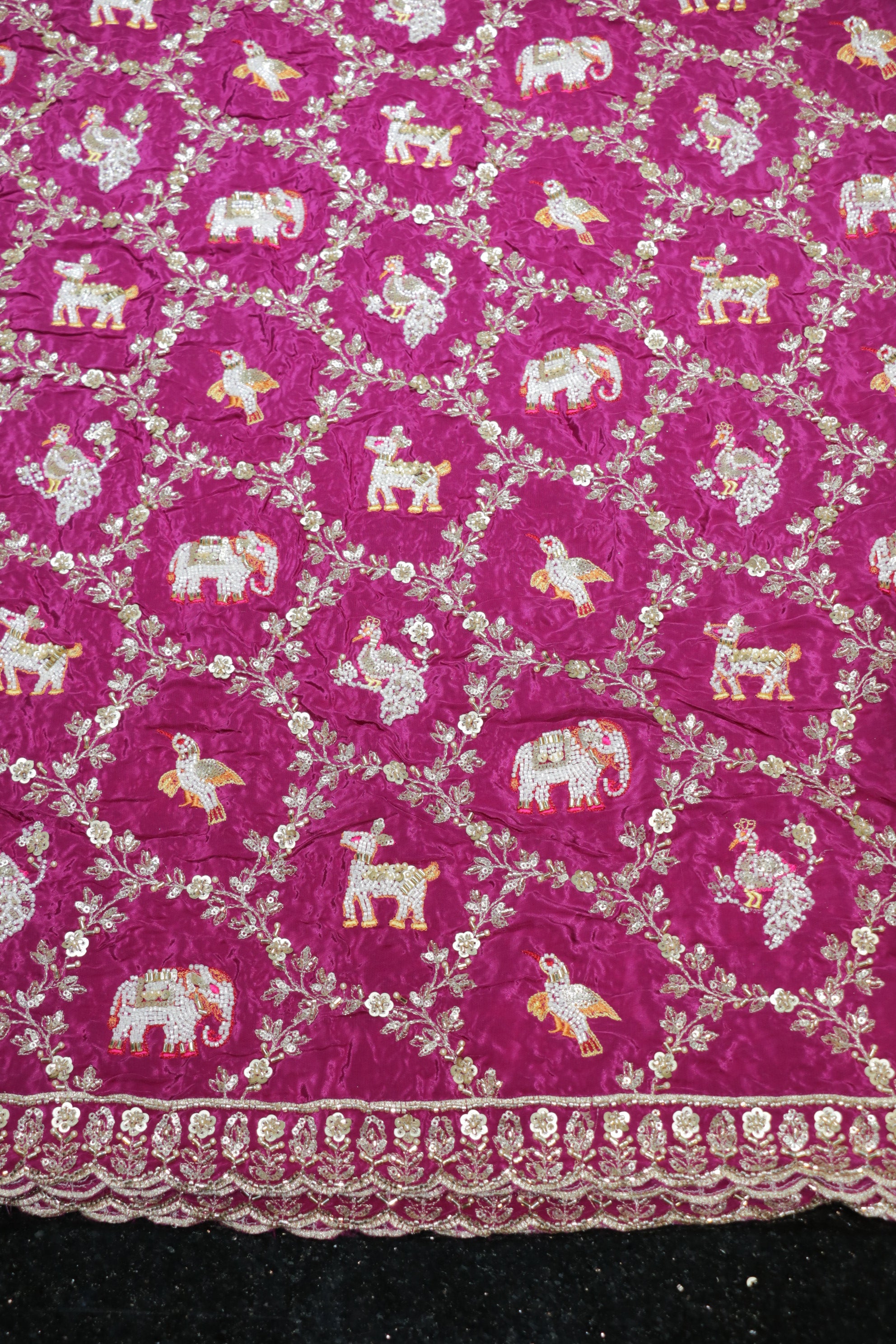 276-Heavy Color Set Pure Natural Crepe With Beads and Sequins Embroidery Work 44 Inch Width Allover/Daman