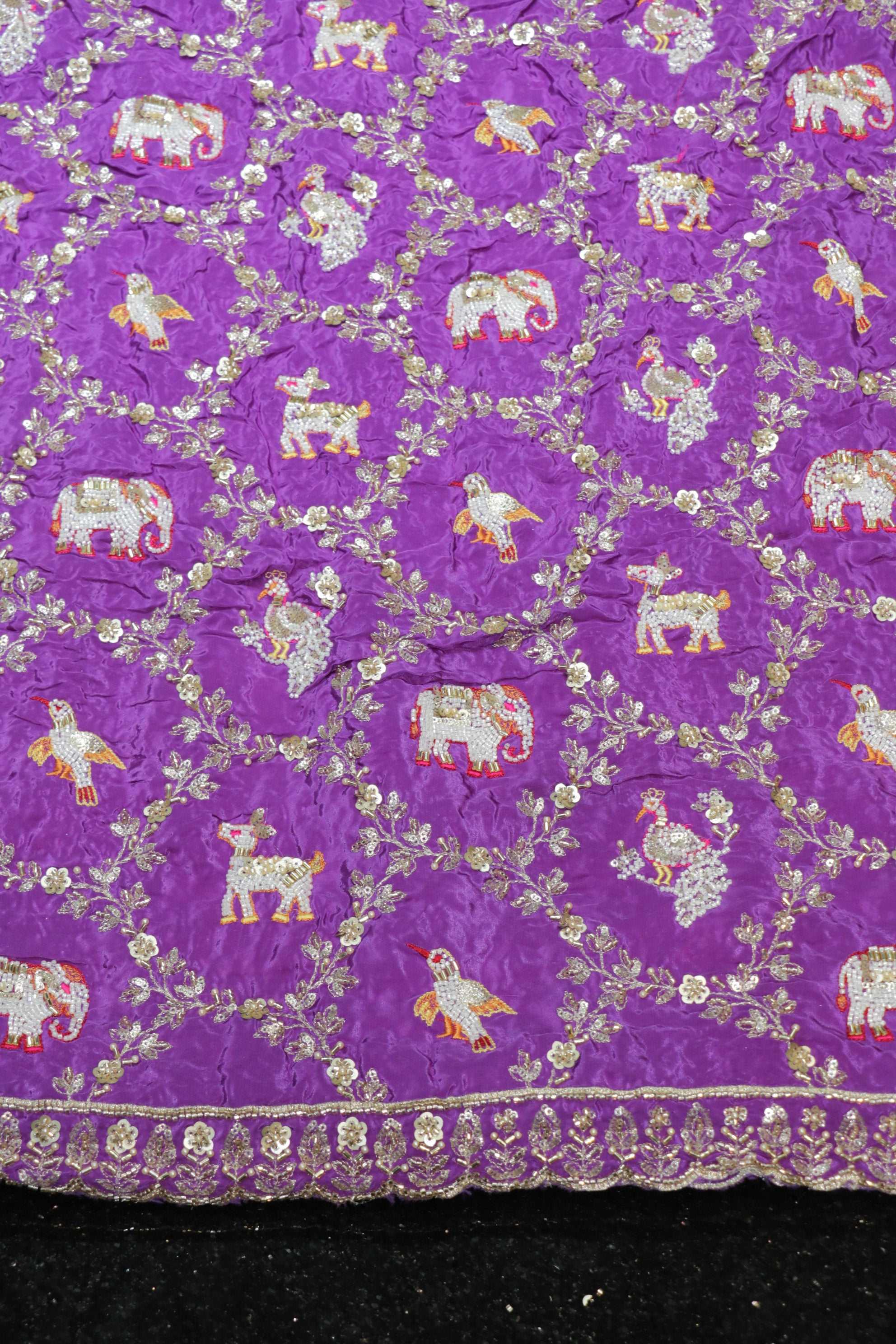 276-Heavy Color Set Pure Natural Crepe With Beads and Sequins Embroidery Work 44 Inch Width Allover/Daman