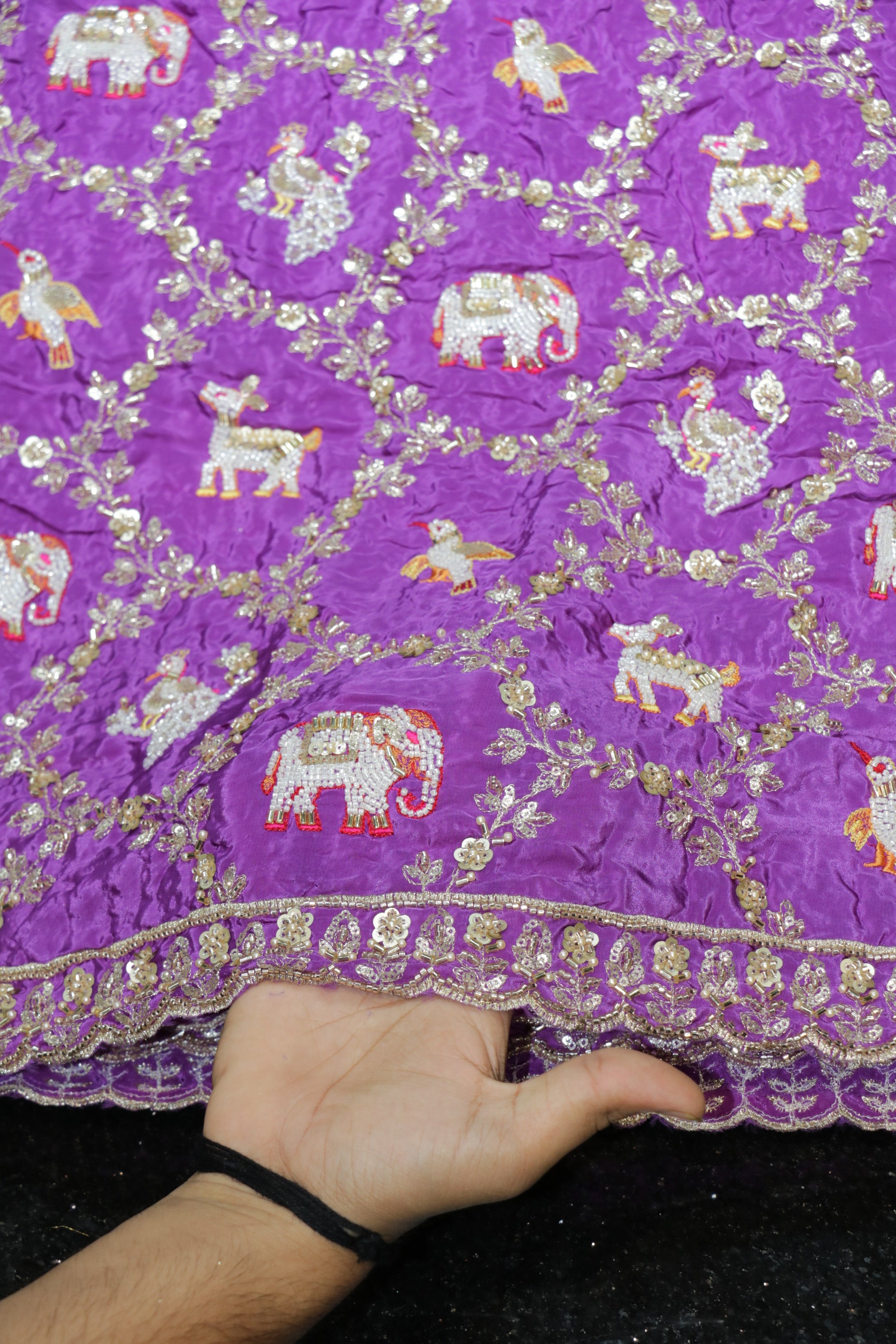 276-Heavy Color Set Pure Natural Crepe With Beads and Sequins Embroidery Work 44 Inch Width Allover/Daman
