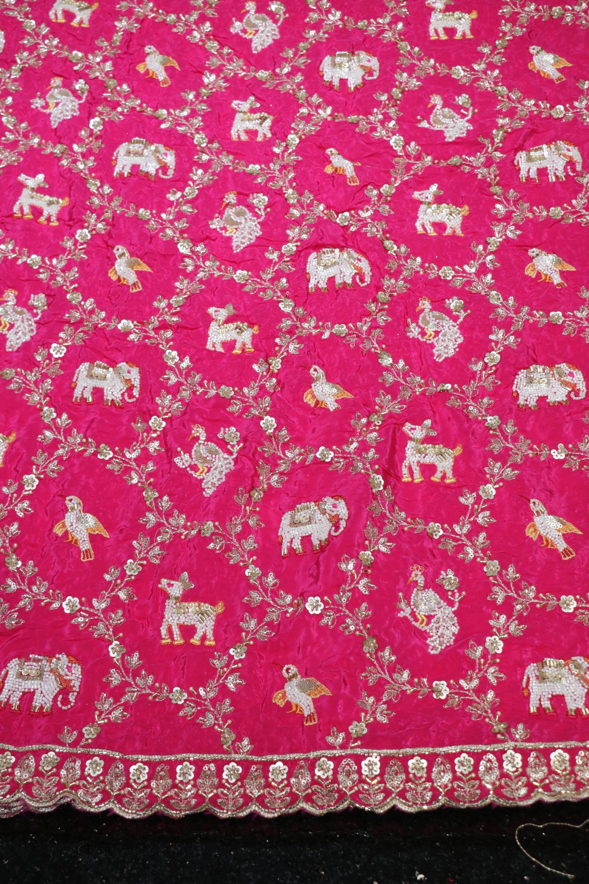 276-Heavy Color Set Pure Natural Crepe With Beads and Sequins Embroidery Work 44 Inch Width Allover/Daman